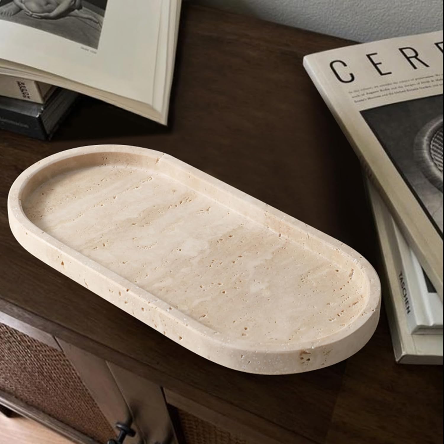 Bathroom and Vanity Marble Small Tray for Soap Bottle / Natural / 10 x 5