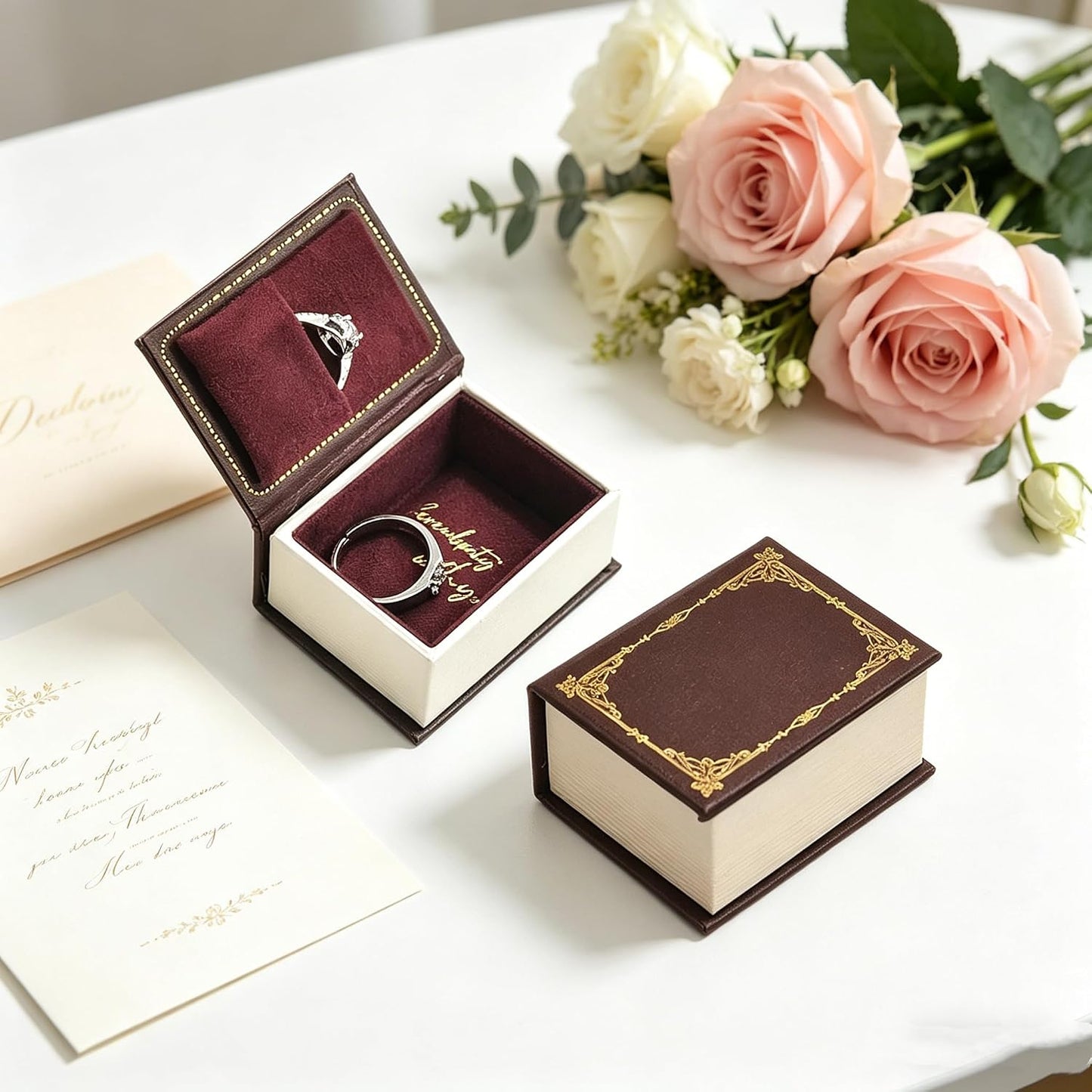 Book Shaped Ring Box / Brown-book