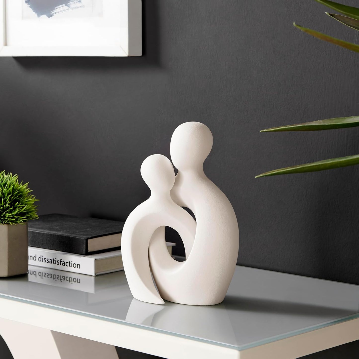. Hans Abstract Intersecting Circle Tender Couple Decorative Accent Matte Ceramic Sculpture / Cream