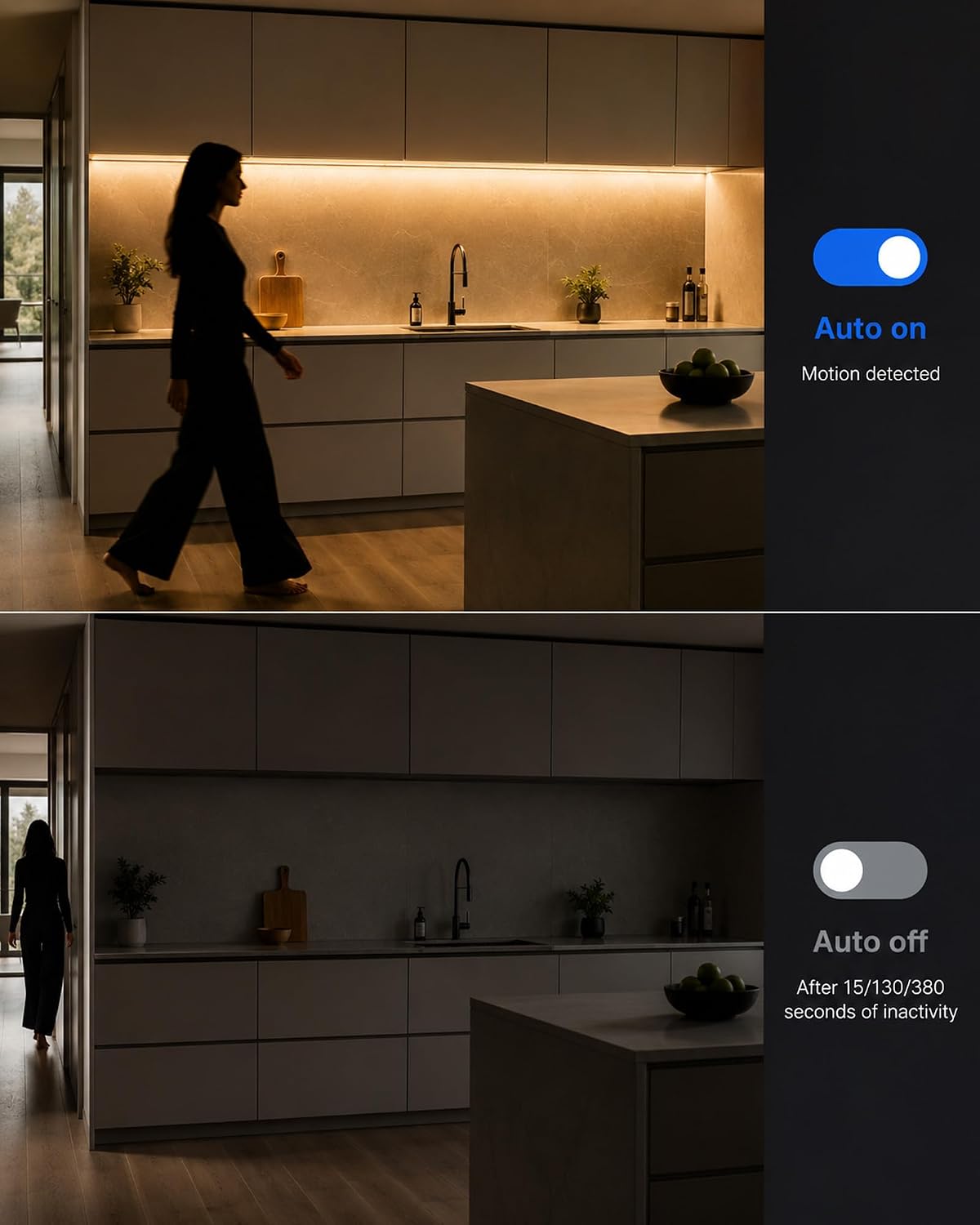 LUXJET Rechargeable LED Strip with Motion Sensor (2Pack-3.3FT, Warm White) | Motion Activated, 1500mAh Battery