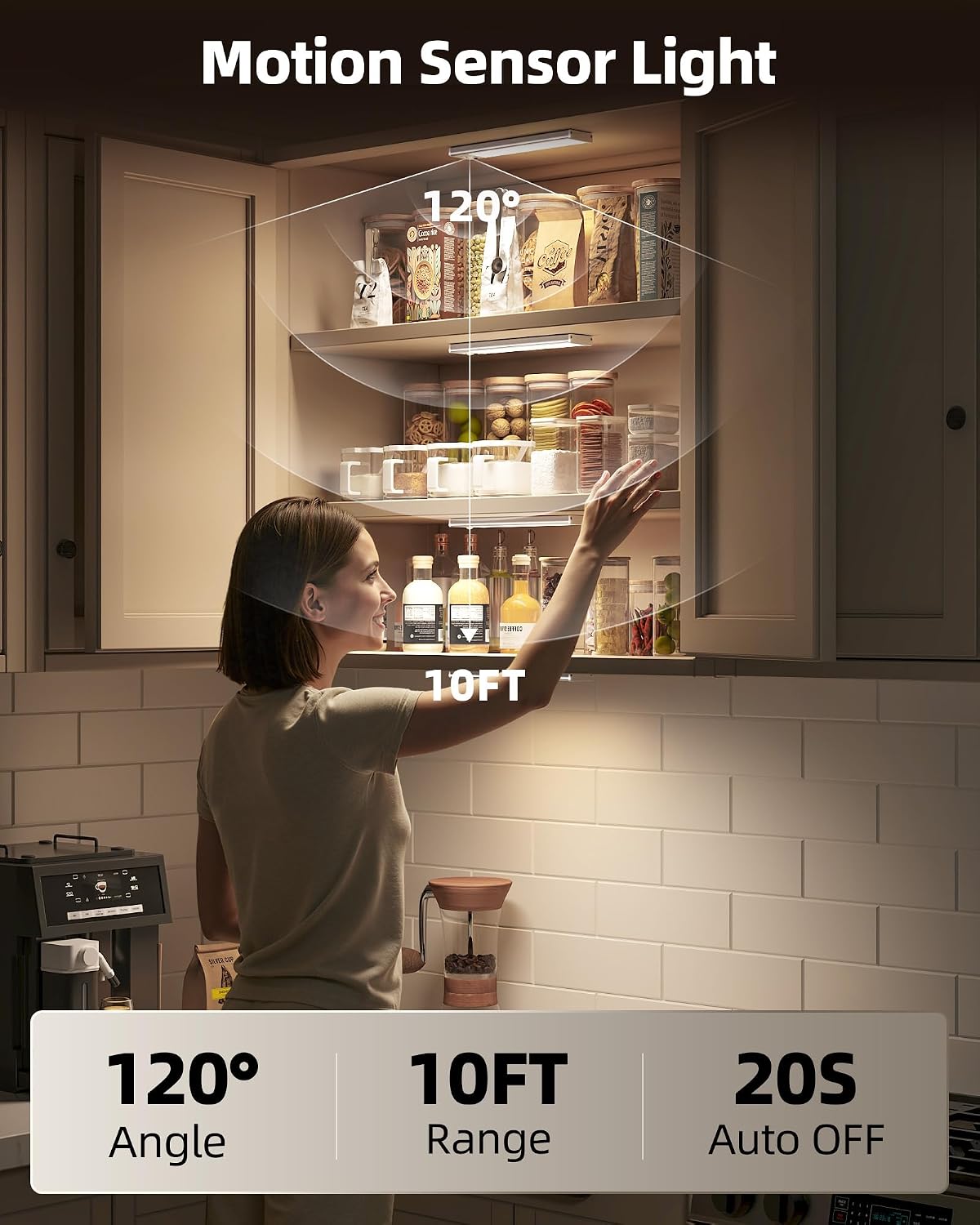6Pack 7.8inch Under Cabinet Lighting, Rechargeable Motion Sensor Light Wireless Indoor, Dimmable 3 Color Temps Closet