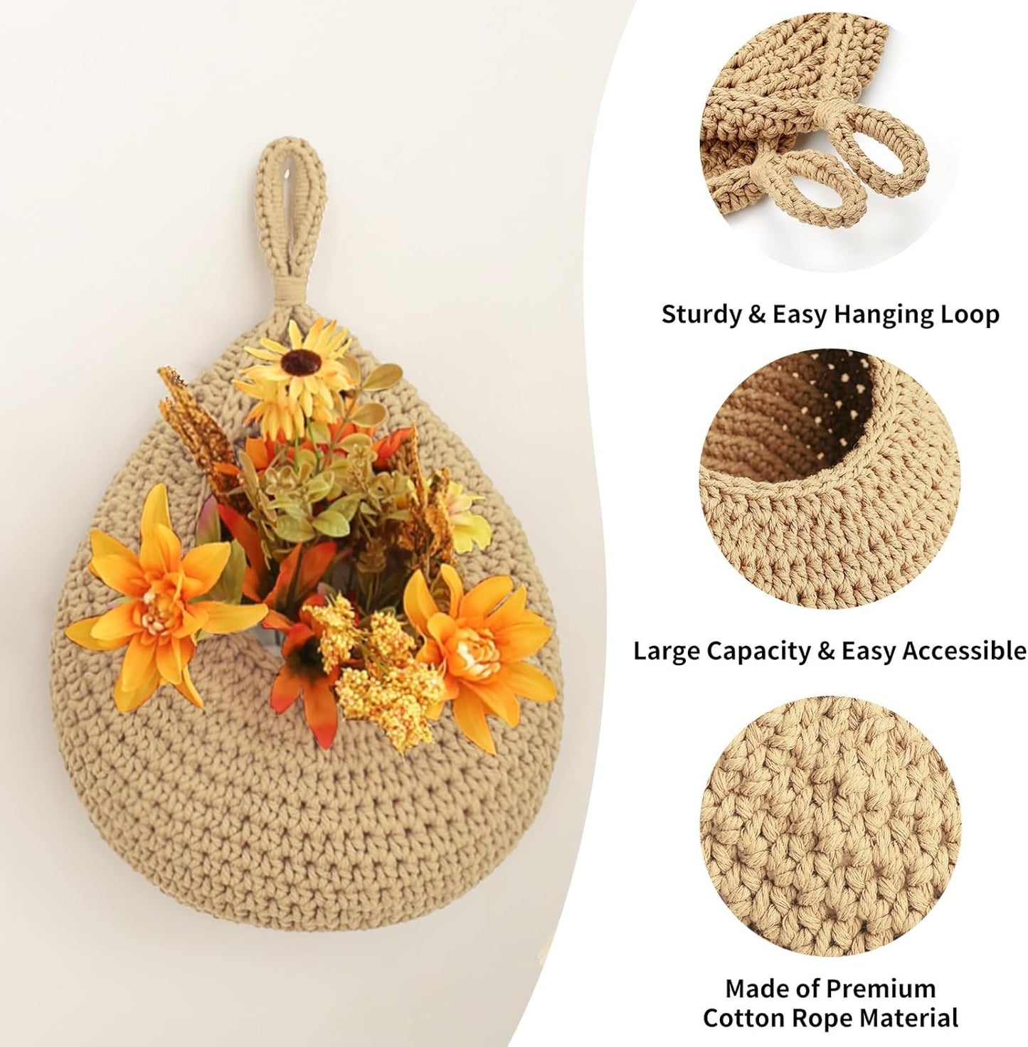 Boho Wall Hanging Fruit Baskets / Linen / Set of 6