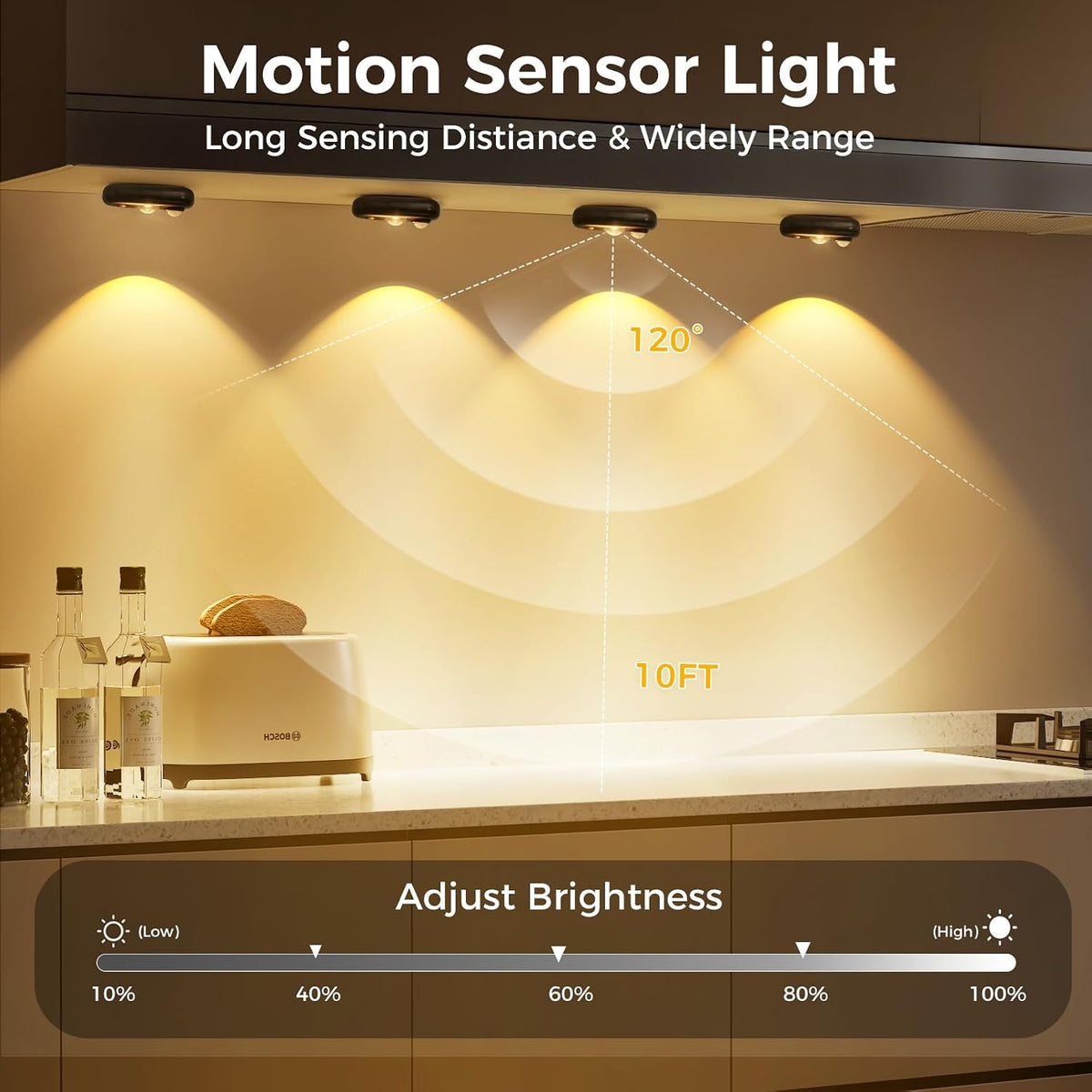 8 Pack LED Motion Sensor Puck Lights, Small Rechargeable Under Cabinet Lights, Dimmable Warm White Closet Lights