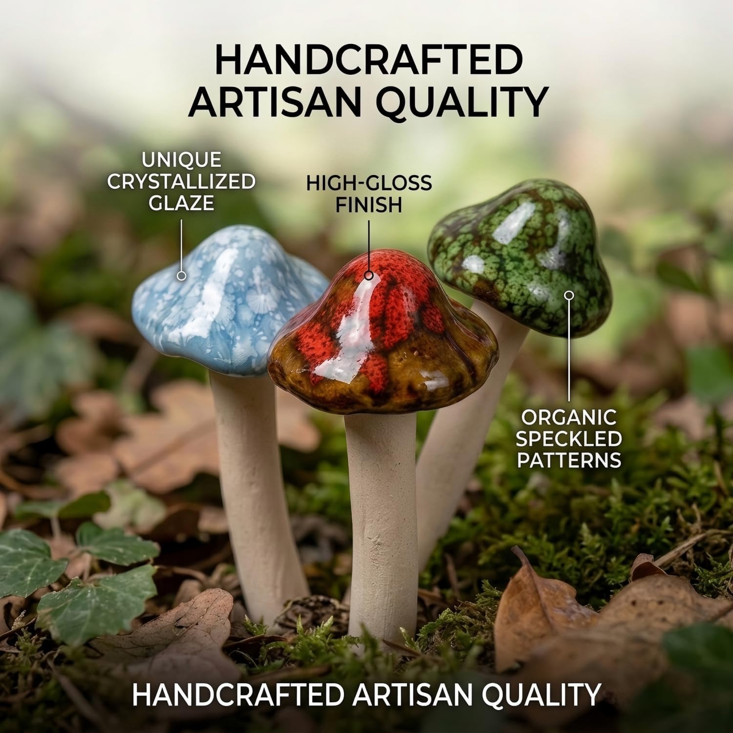 4.7" Tall Pottery Mushroom Statues / Set of 10