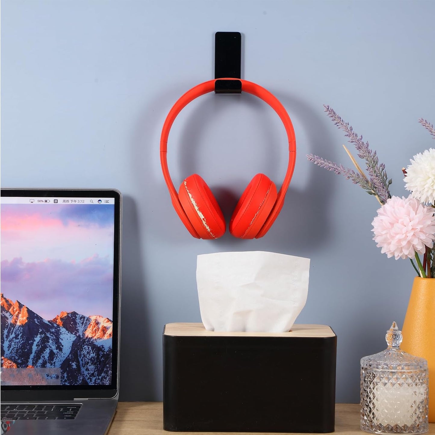 Weewooday 16 Pcs Headphone Hanger Wall Mount Stand with Adhesive Hook,Black