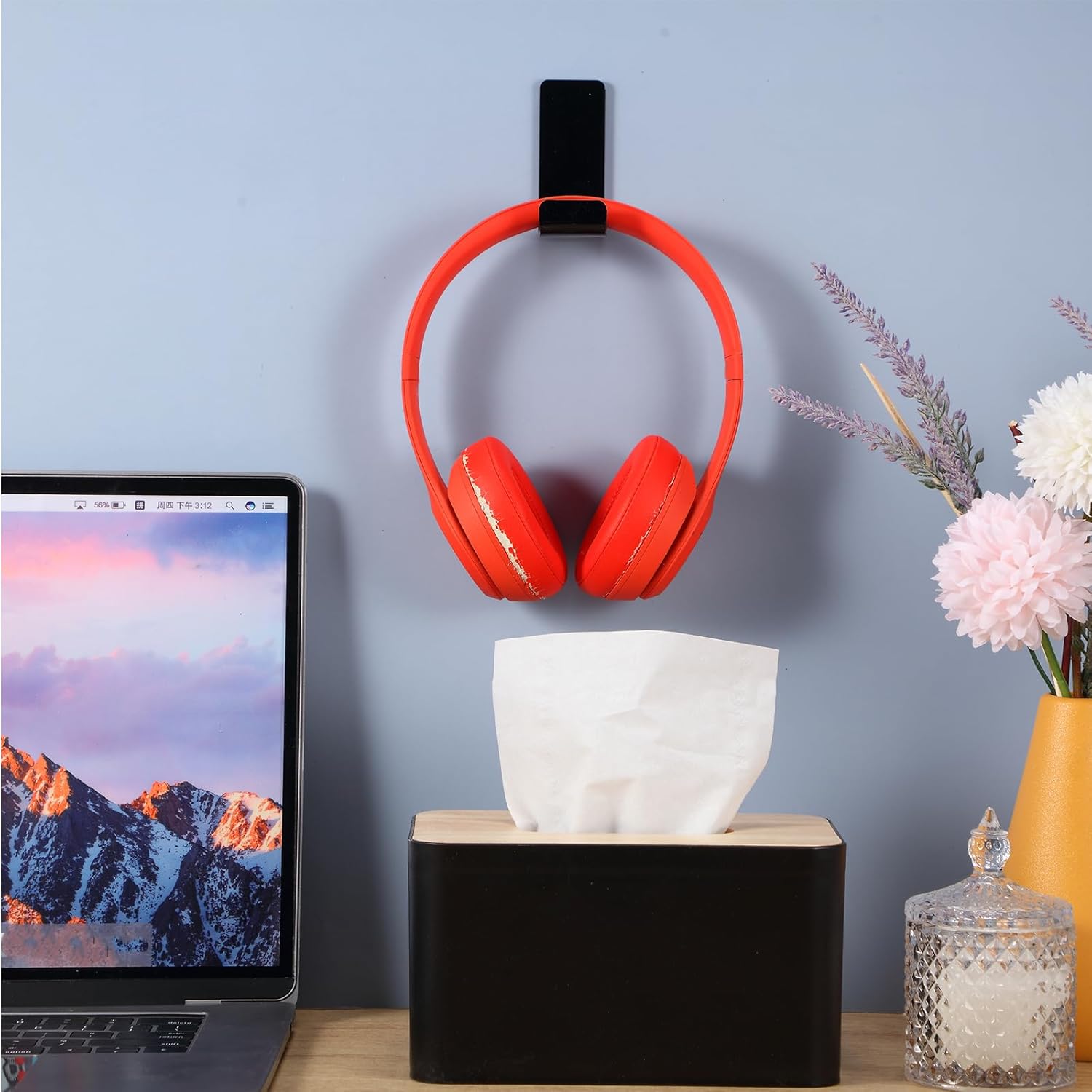 Weewooday 16 Pcs Headphone Hanger Wall Mount Stand with Adhesive Hook,Black