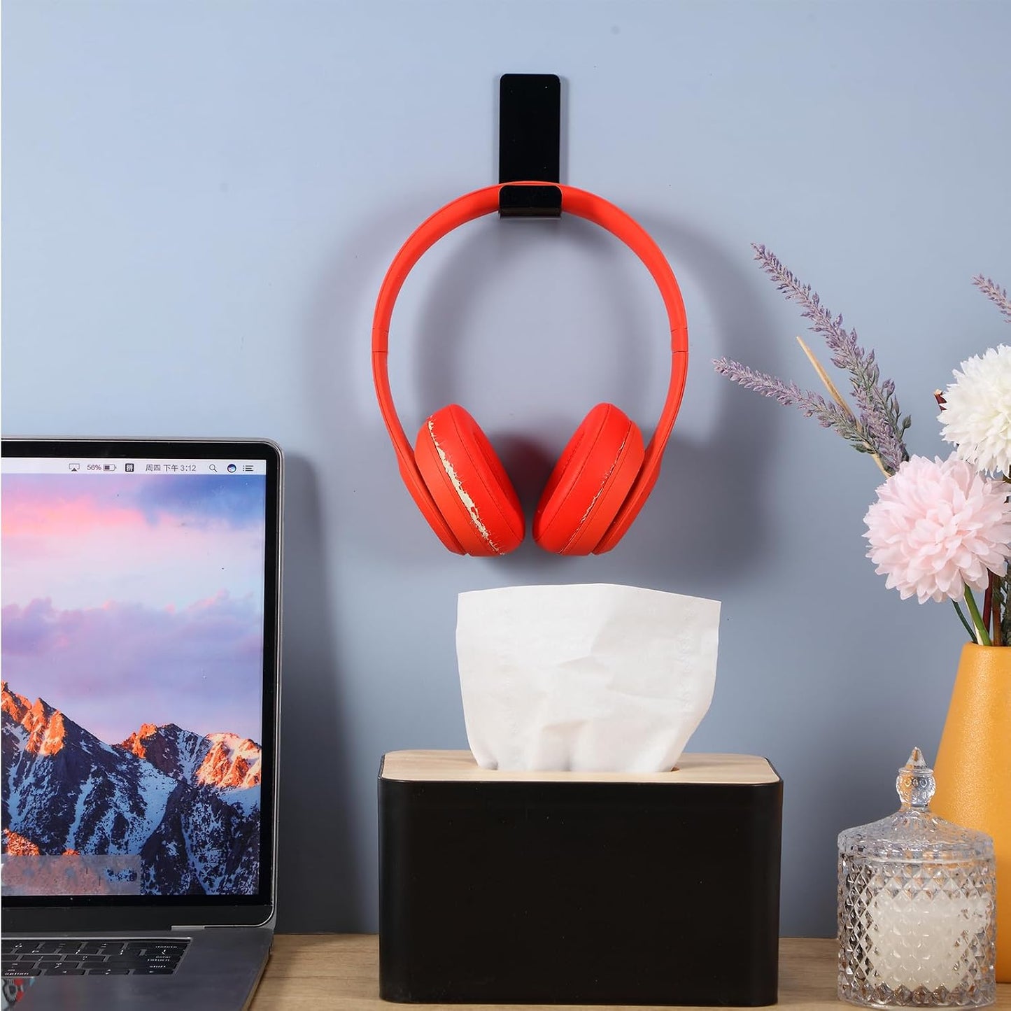 Weewooday 32 Pcs Headphone Hanger Wall Mount Stand with Adhesive Hook,Black