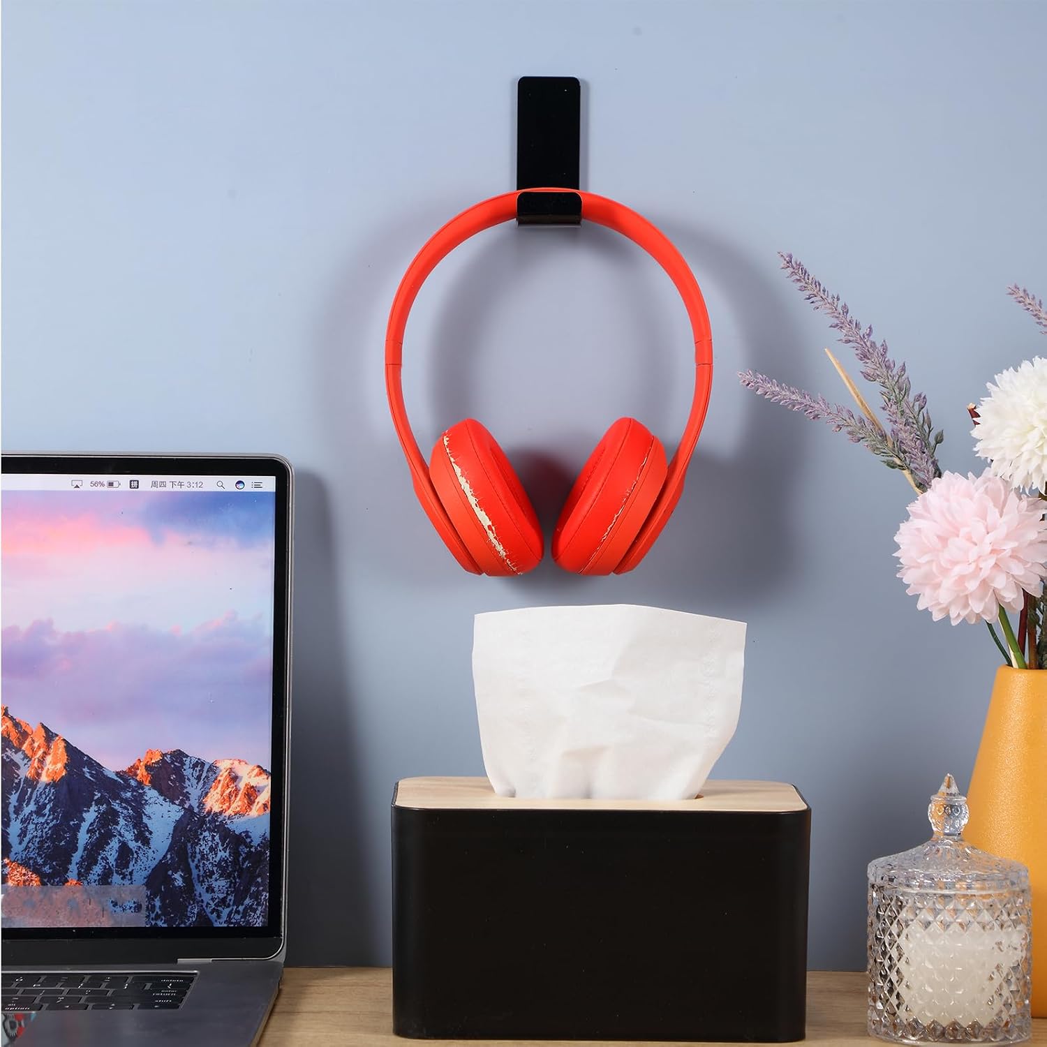 Weewooday 32 Pcs Headphone Hanger Wall Mount Stand with Adhesive Hook,Black
