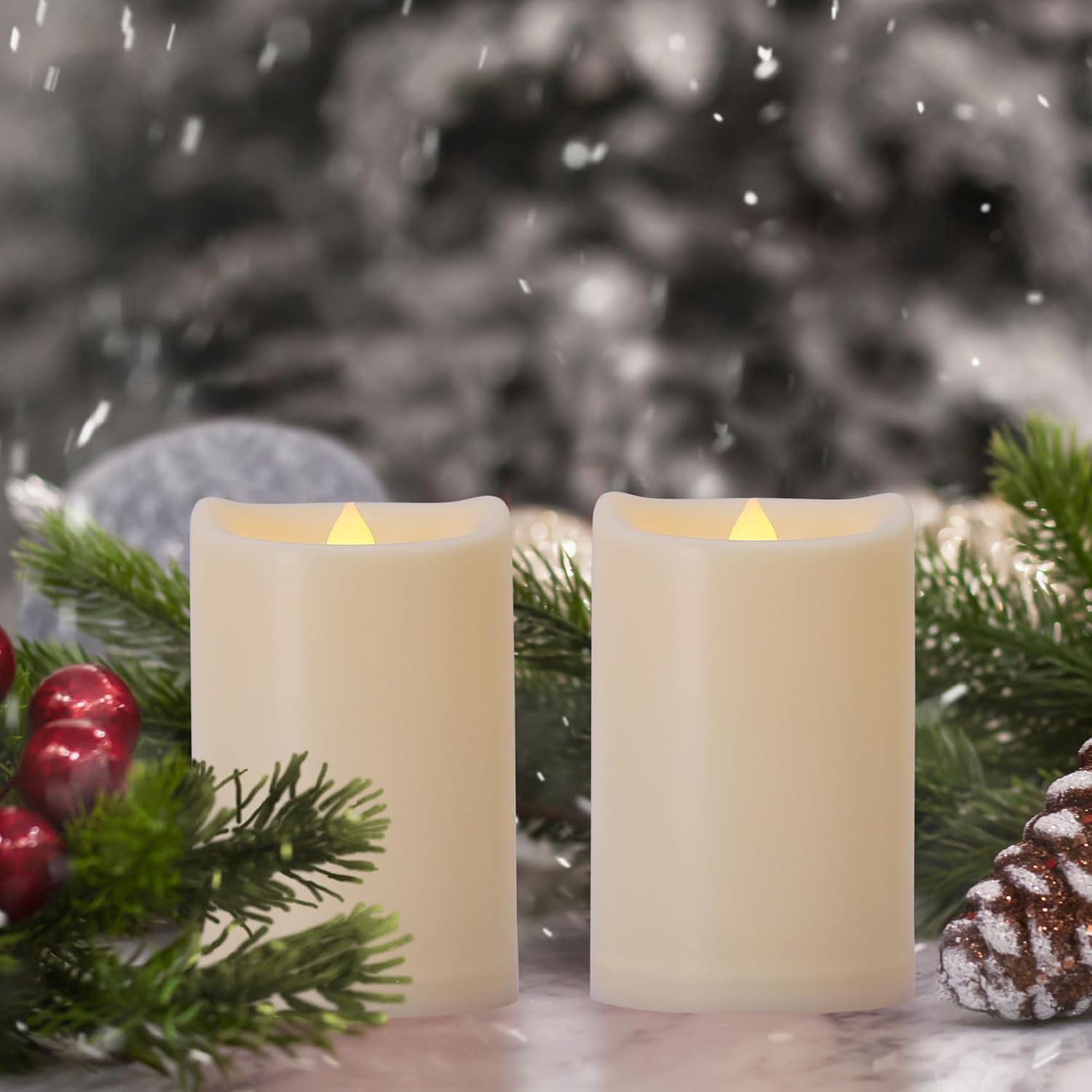 Battery Operated Flickering Flameless Candles with Remote and Timers, 1000 Hours Waterproof Outdoor Indoor LED Pillar
