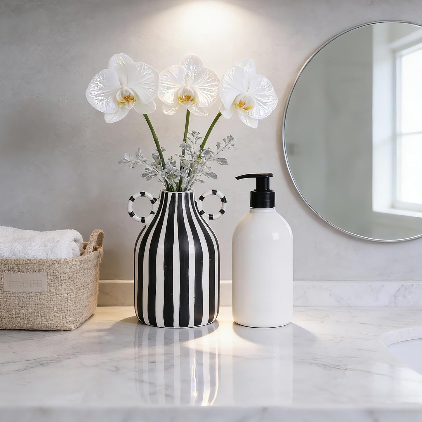 Minimalist Funky Boho Home Accent Vase / Black White