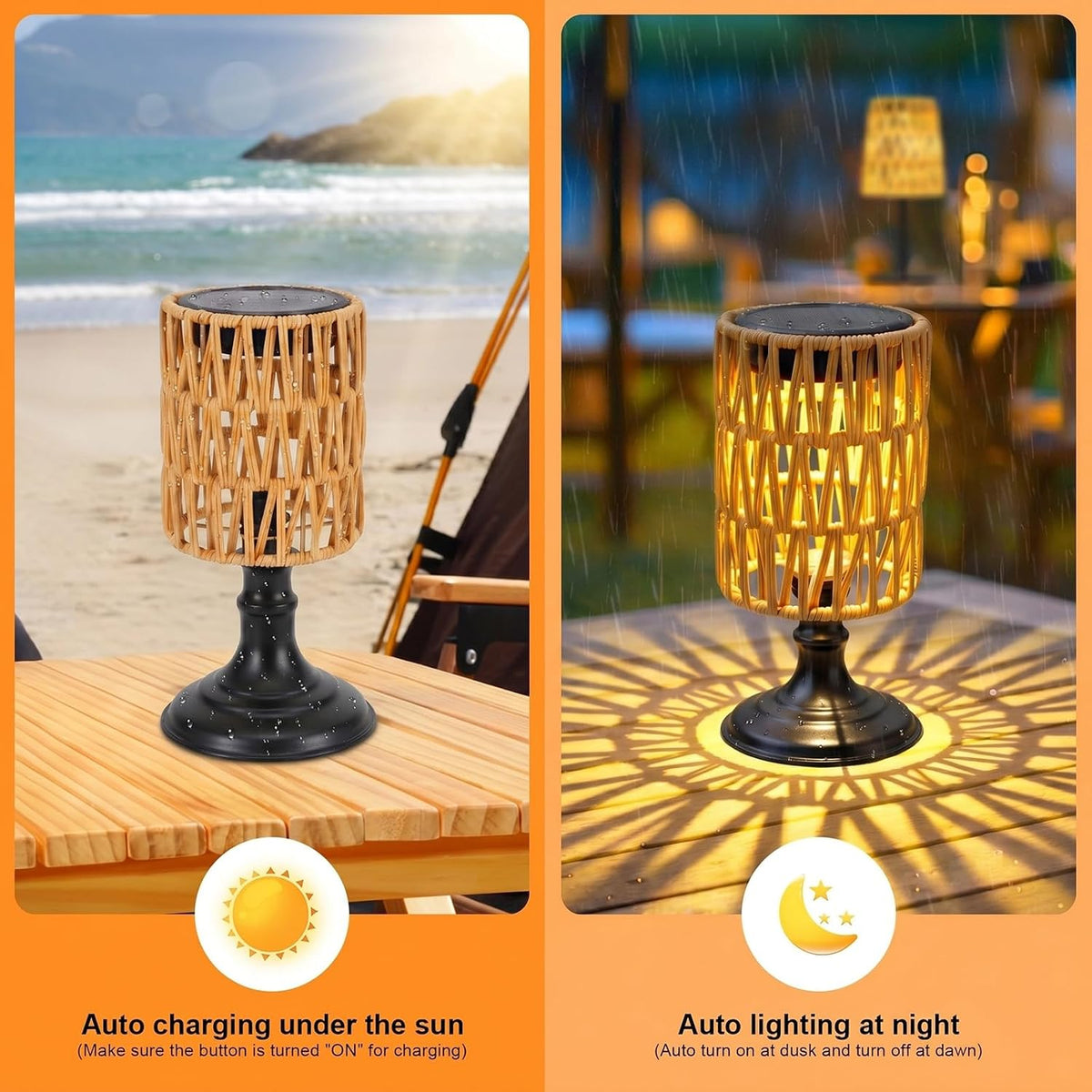 Outdoor Solar Table Lamps Set of 2, Solar Lanterns Outdoor Waterproof | Handwoven, Cordless, USB-C Rechargeable, Solar