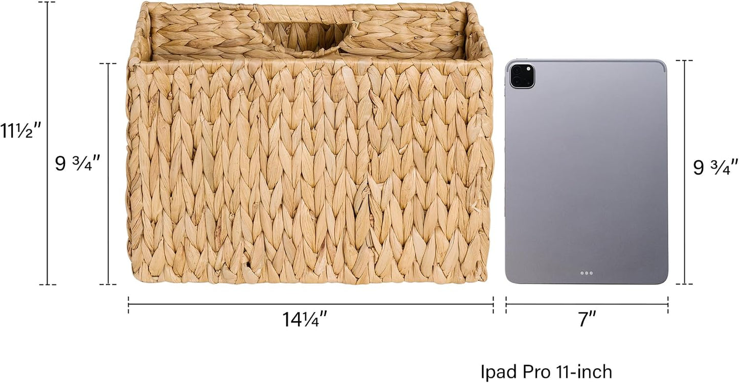 StorageWorks Hand-Woven Divided Magazine Basket, Rattan Magazine Holder, Natural Wicker Magazine Rack for Bathroom