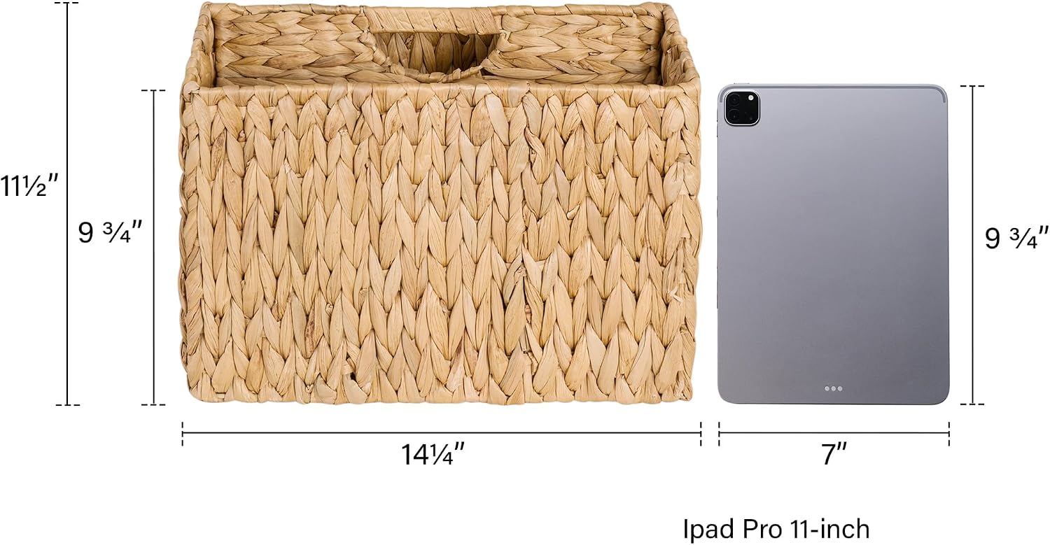 StorageWorks Hand-Woven Divided Magazine Basket, Rattan Magazine Holder, Natural Wicker Magazine Rack for Bathroom