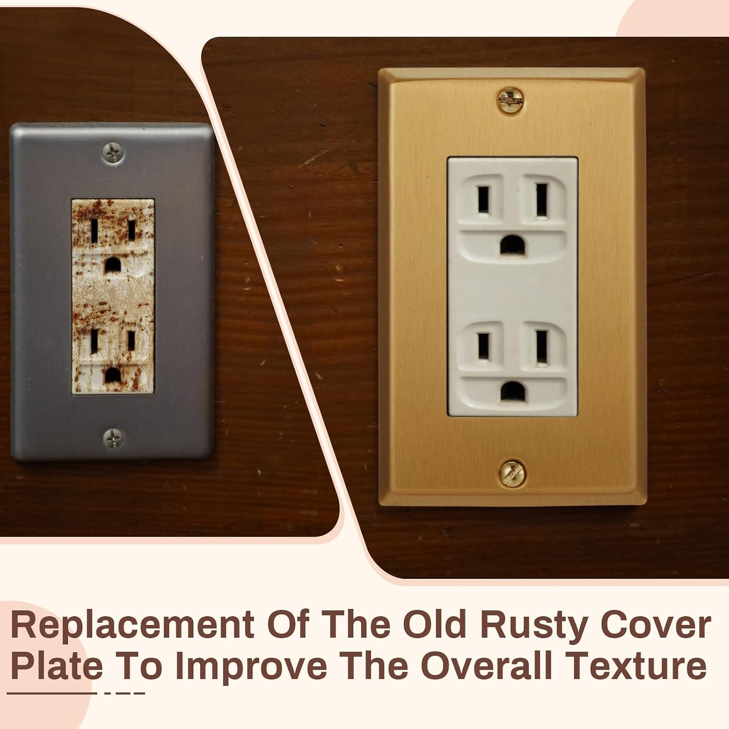 Zonon 8 Pack Gold Outlet Covers 4.50" x 2.76" Single Receptacle Wallplate Rocker Covers Brass Metal Brushed Decorative