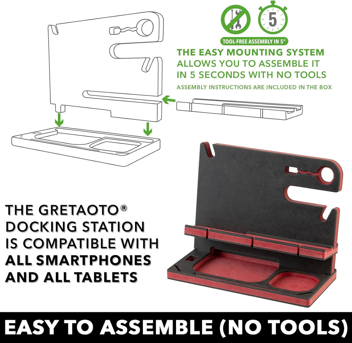 Wooden Docking Station for Cell Phone, Tablet, Wallet, Gadgets, Watch, Keys, Accessories, Essentials Desk Organizer