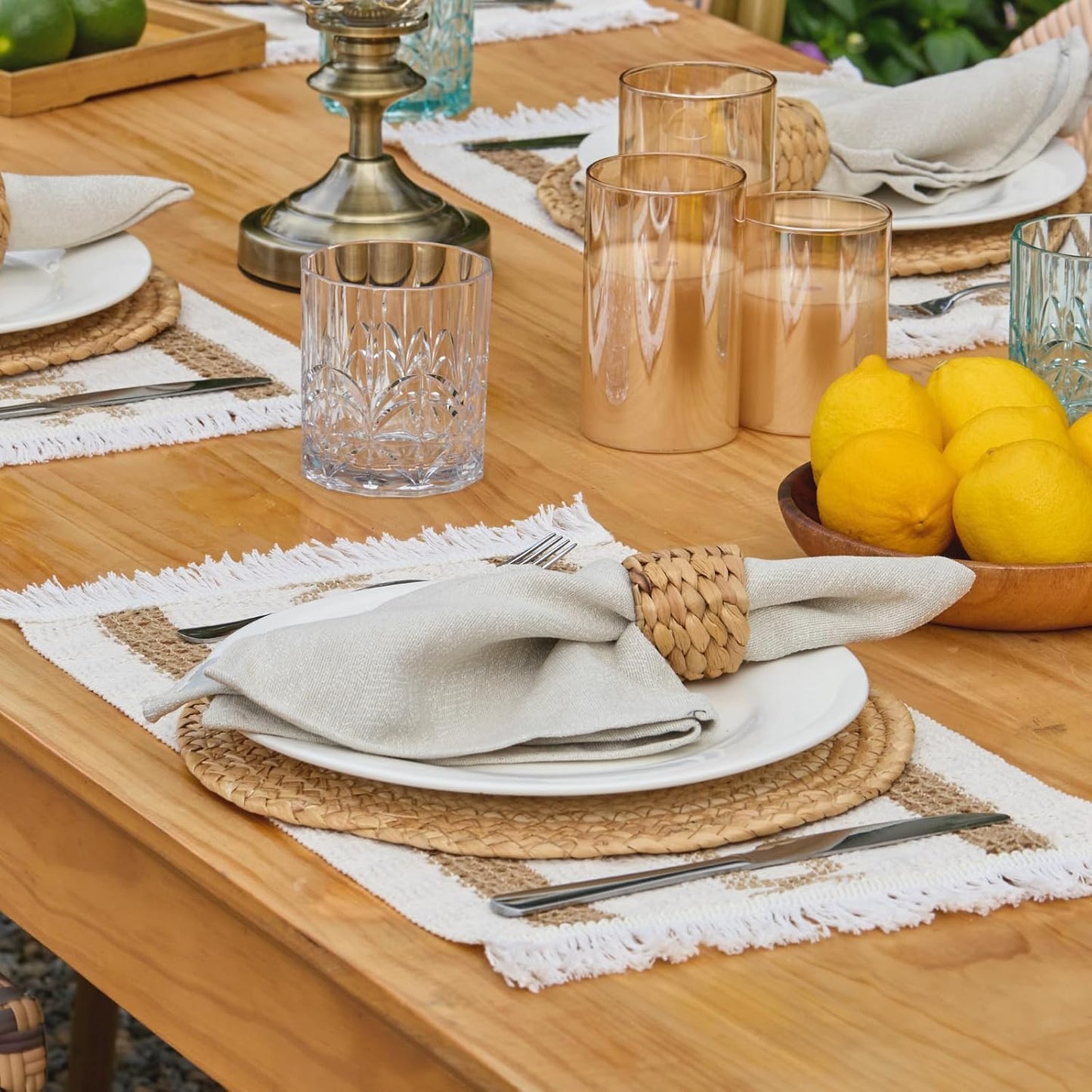 YANGQIHOME Boho Placemats Set of 8, Farmhouse Rustic Woven Placemats for Dining Table Decor, Handmade Braided Place