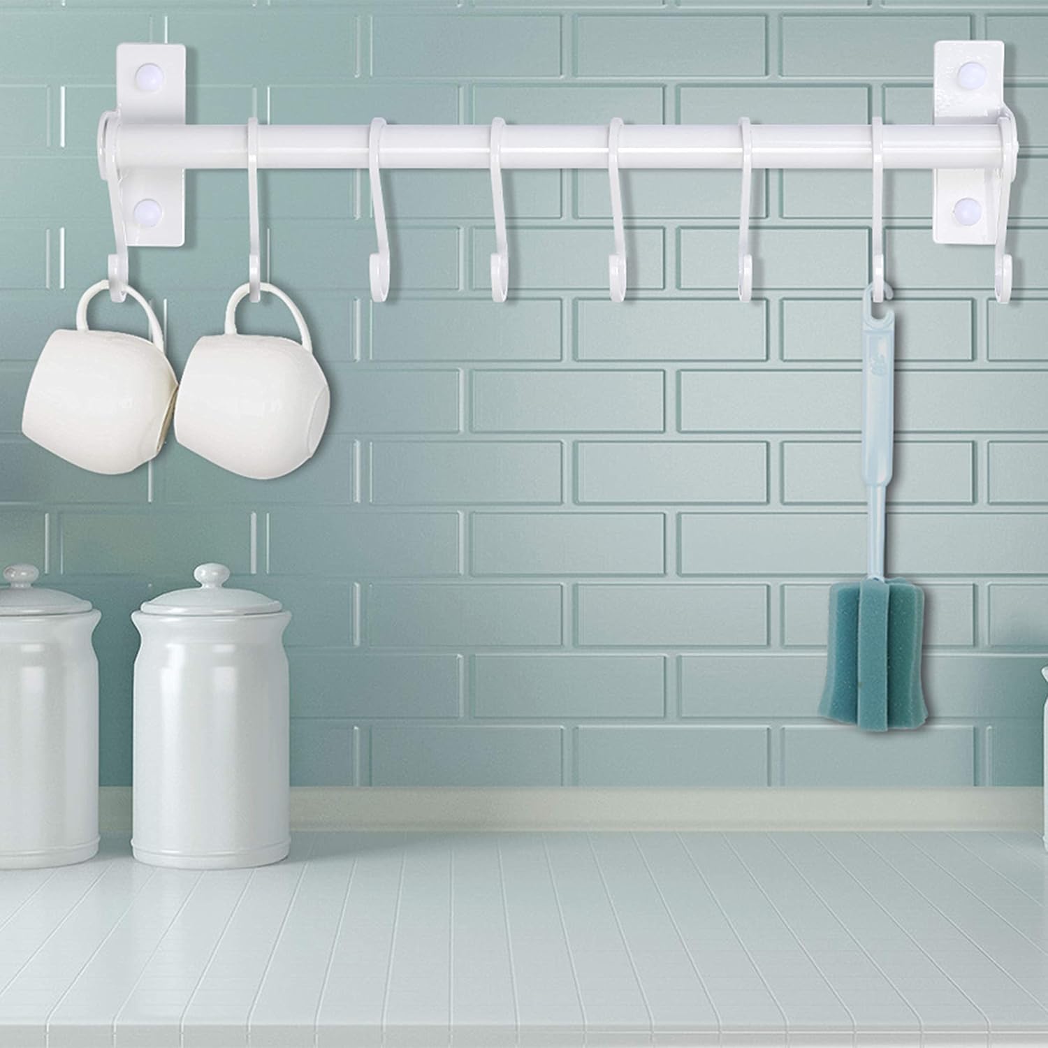 Kitchen Utensil Holder Hanger, Pot and Pan Rack Wall Mounted, Kitchen Rail with 8 Hooks for Hanging Cooking Utensils