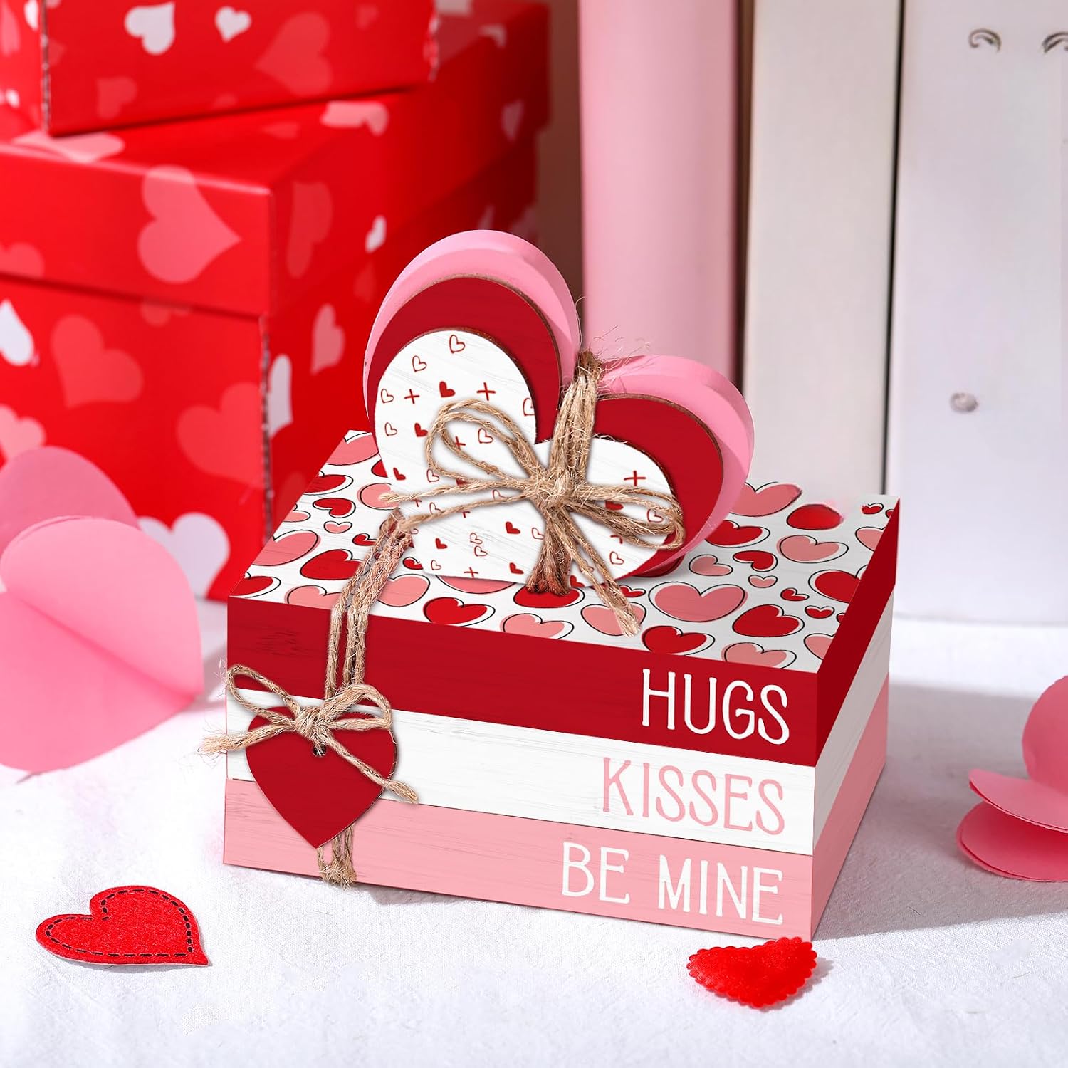 Valentine's Day Decorations Table Decor Rustic Wooden Signs Valentines Tiered / Heart / Set of 4