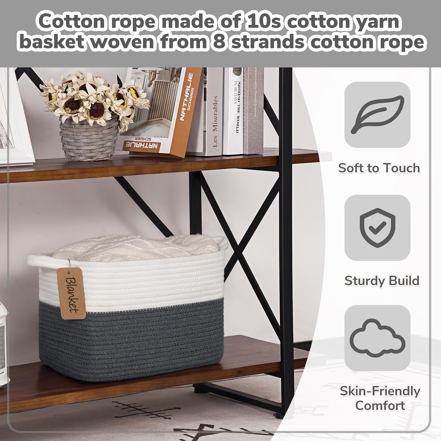 Woven Storage Basket / Dark Gray / 13"L x 10"W x 9"H