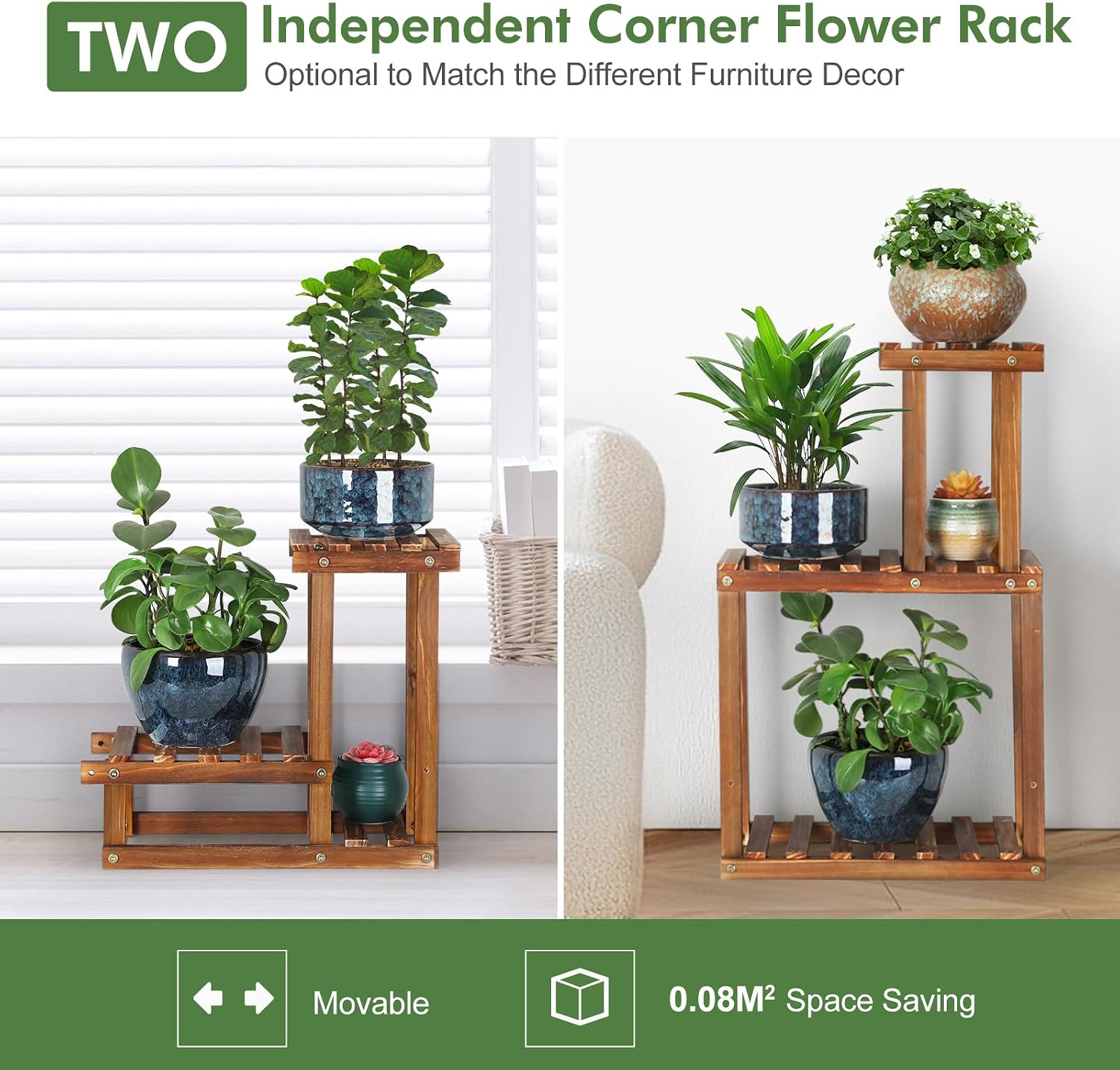 Plant Stand for Multiple Plants Indoor Outdoor Flower Pot Stand Wood | 5 Tier Flower Shelf Rack Plants Stands for Multi