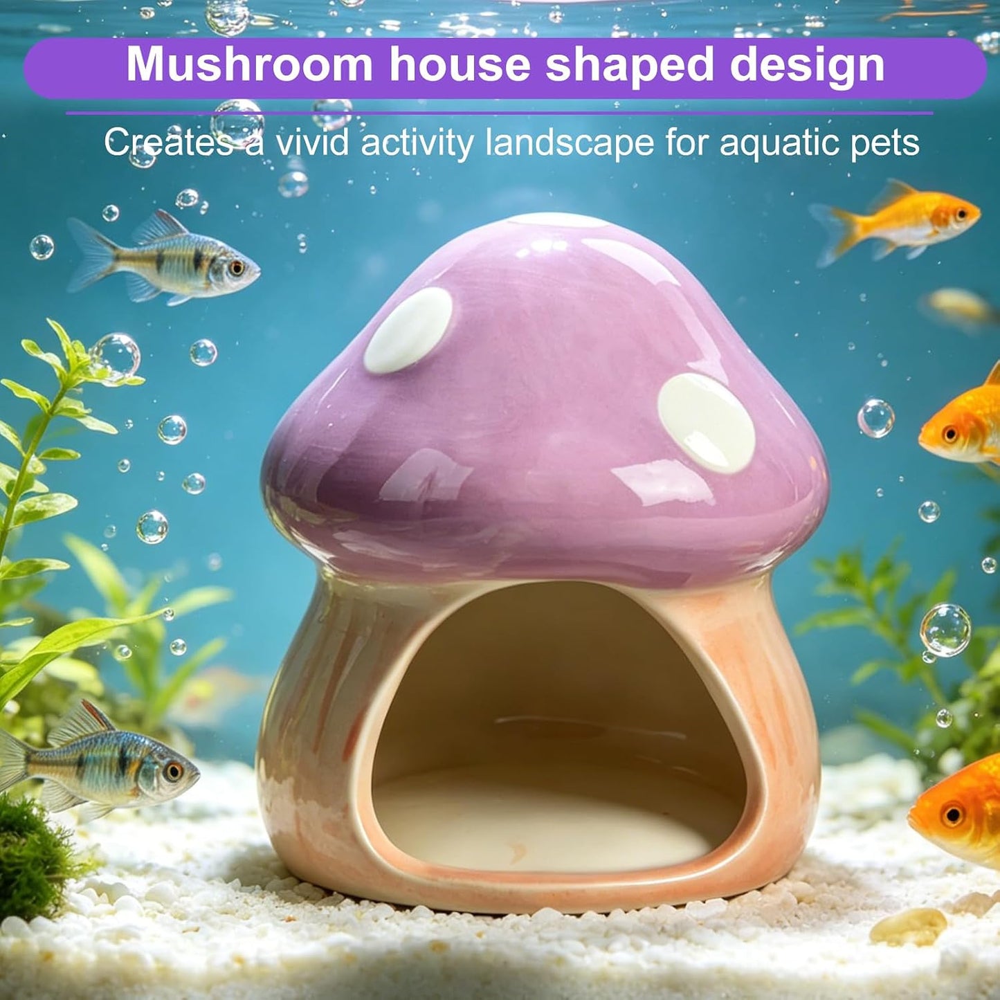 Ceramic Betta Fish Tank Accessories Decor Mushroom House Aquarium Decoration Hideout Cave / Purple