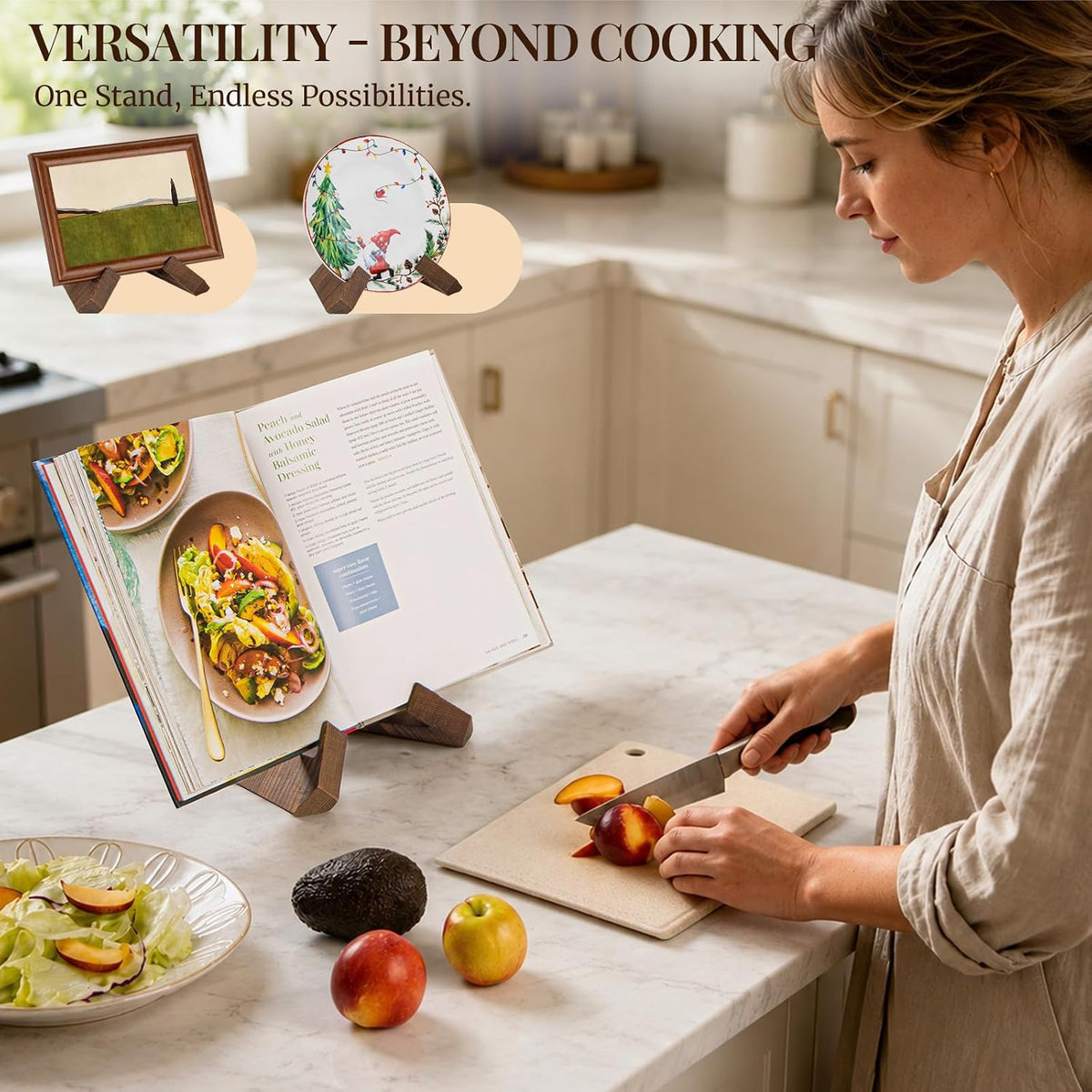 Cookbook Stand for Kitchen, Recipe Book Holder for Kitchen Counter | Wooden Cookbook Holder, Rustic Cook Book Holder