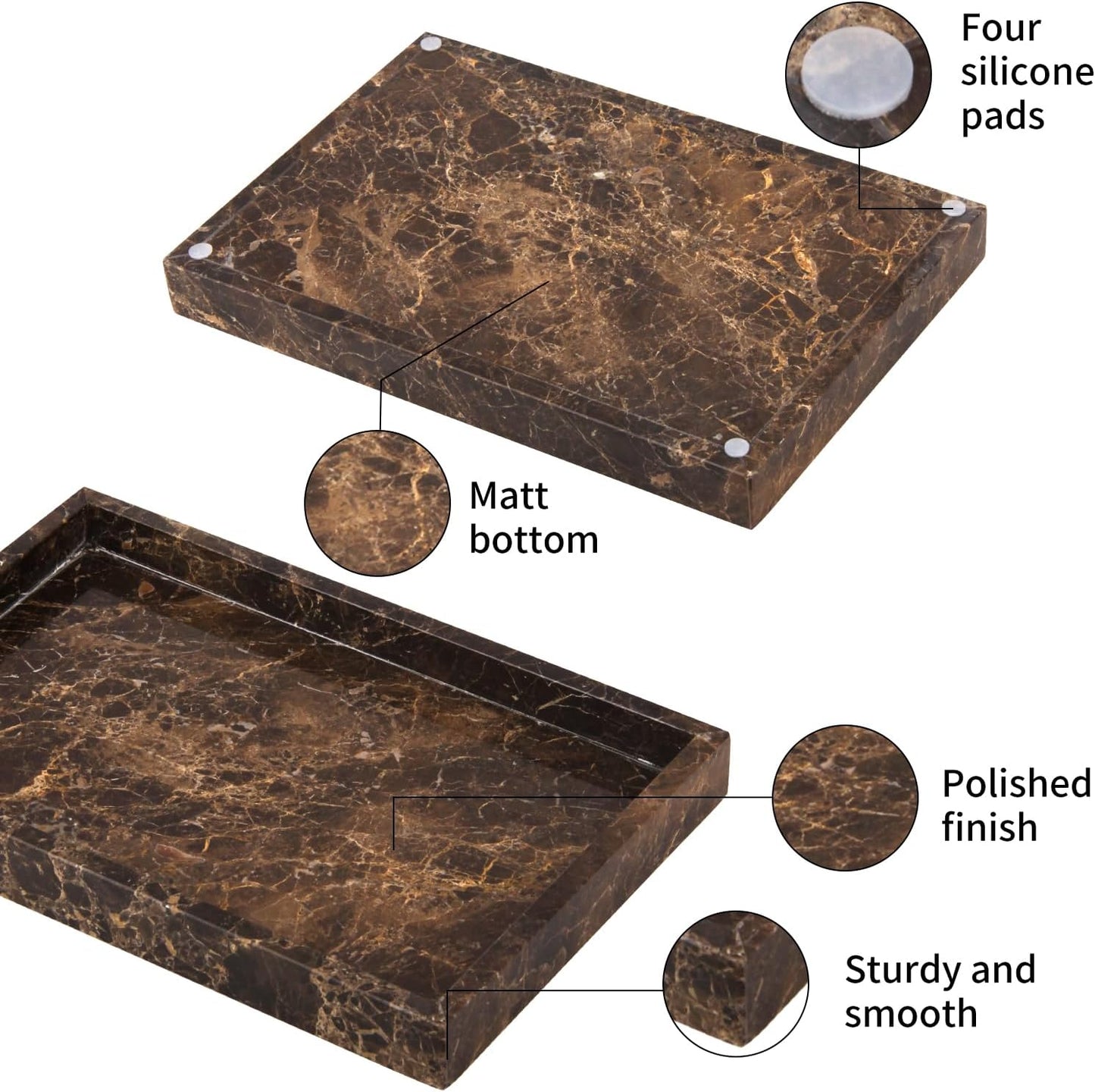 Marble Bathroom Vanity Tray / Dark Brown / 12 x 8 x 1.2