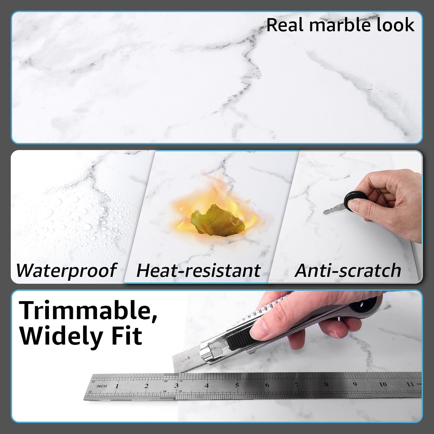 Peel and Stick Vinyl Floor Tiles / 12 x 12 / Black/white Marble / Set of 30
