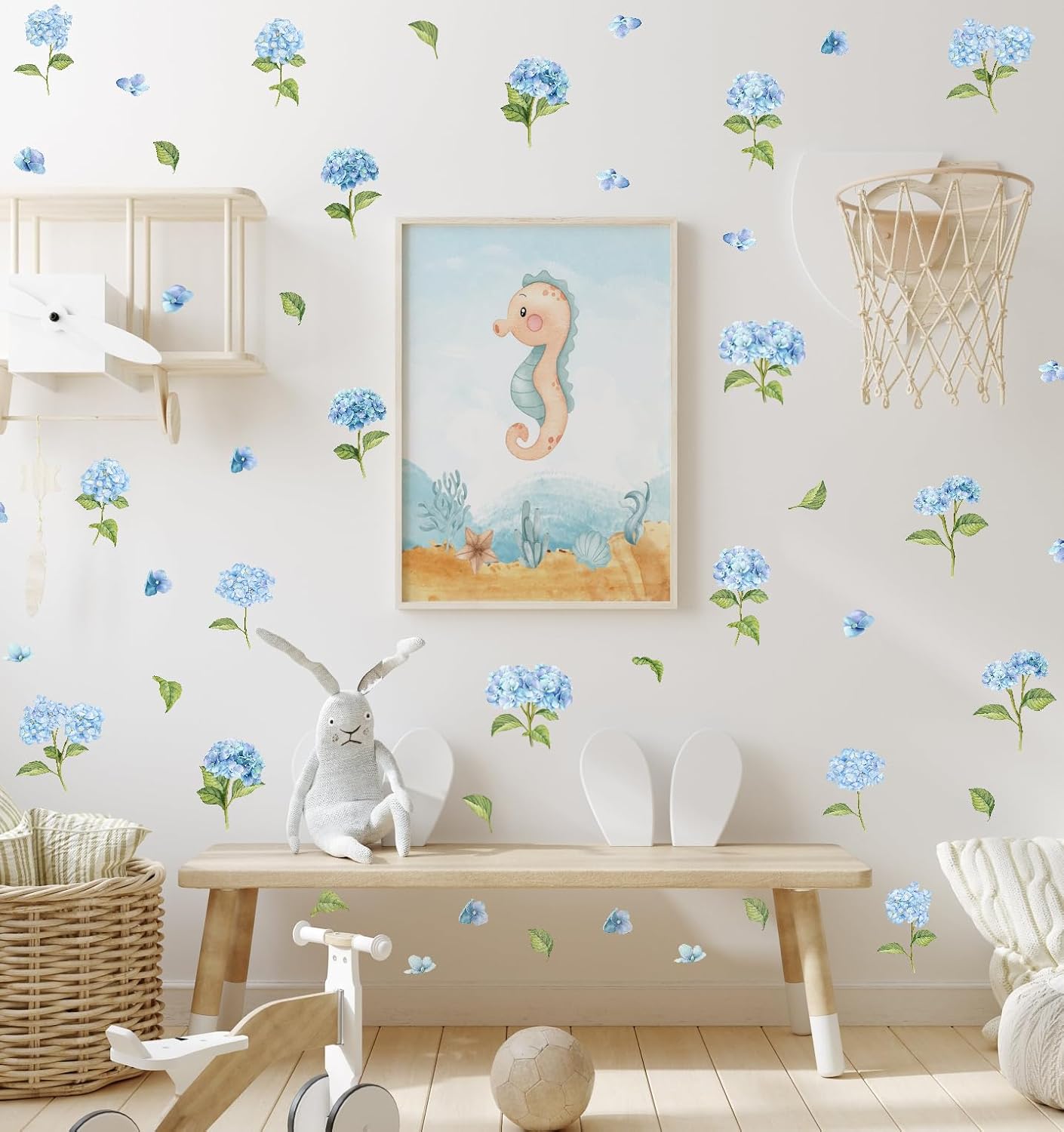 Removable Flower / Watercolor Wall Stickers / Blue Hydrangea