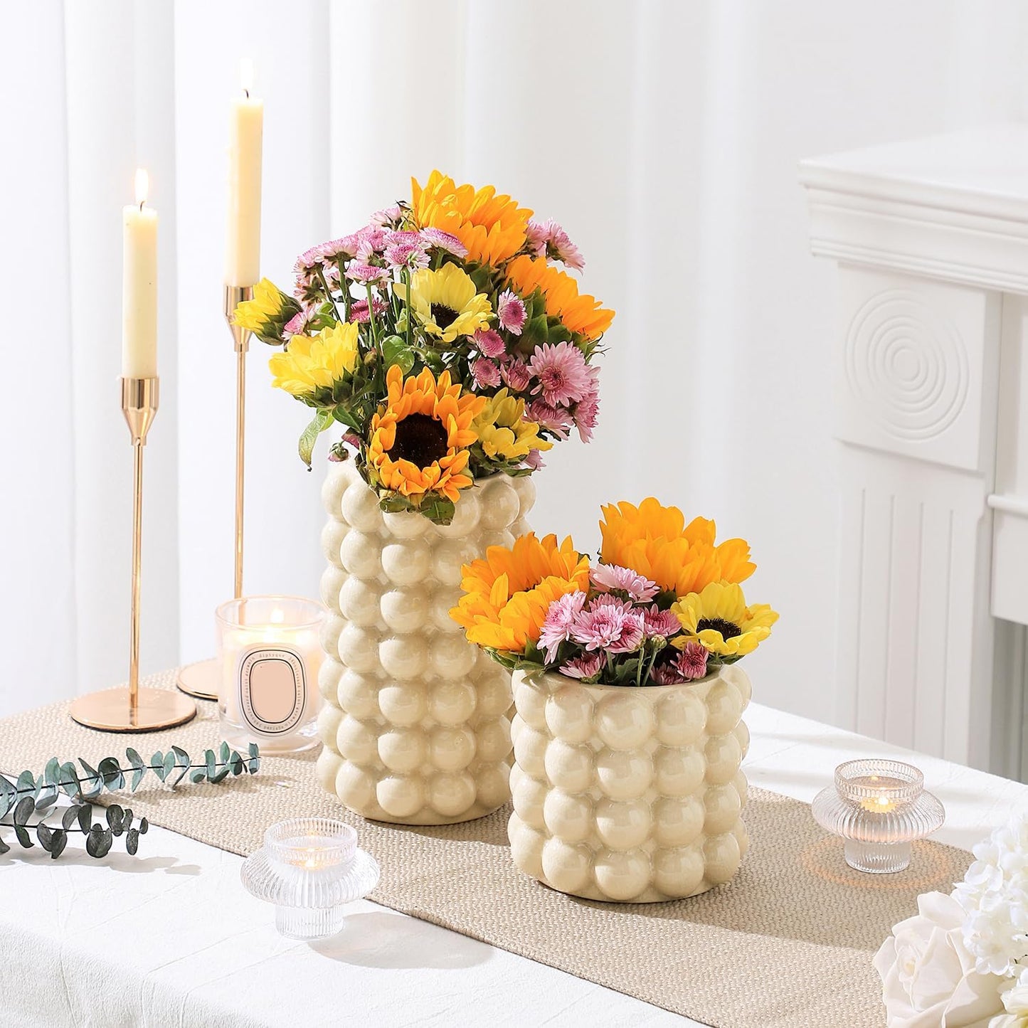 Ceramic Vase for Flowers / Beige / Large+medium / Set of 2