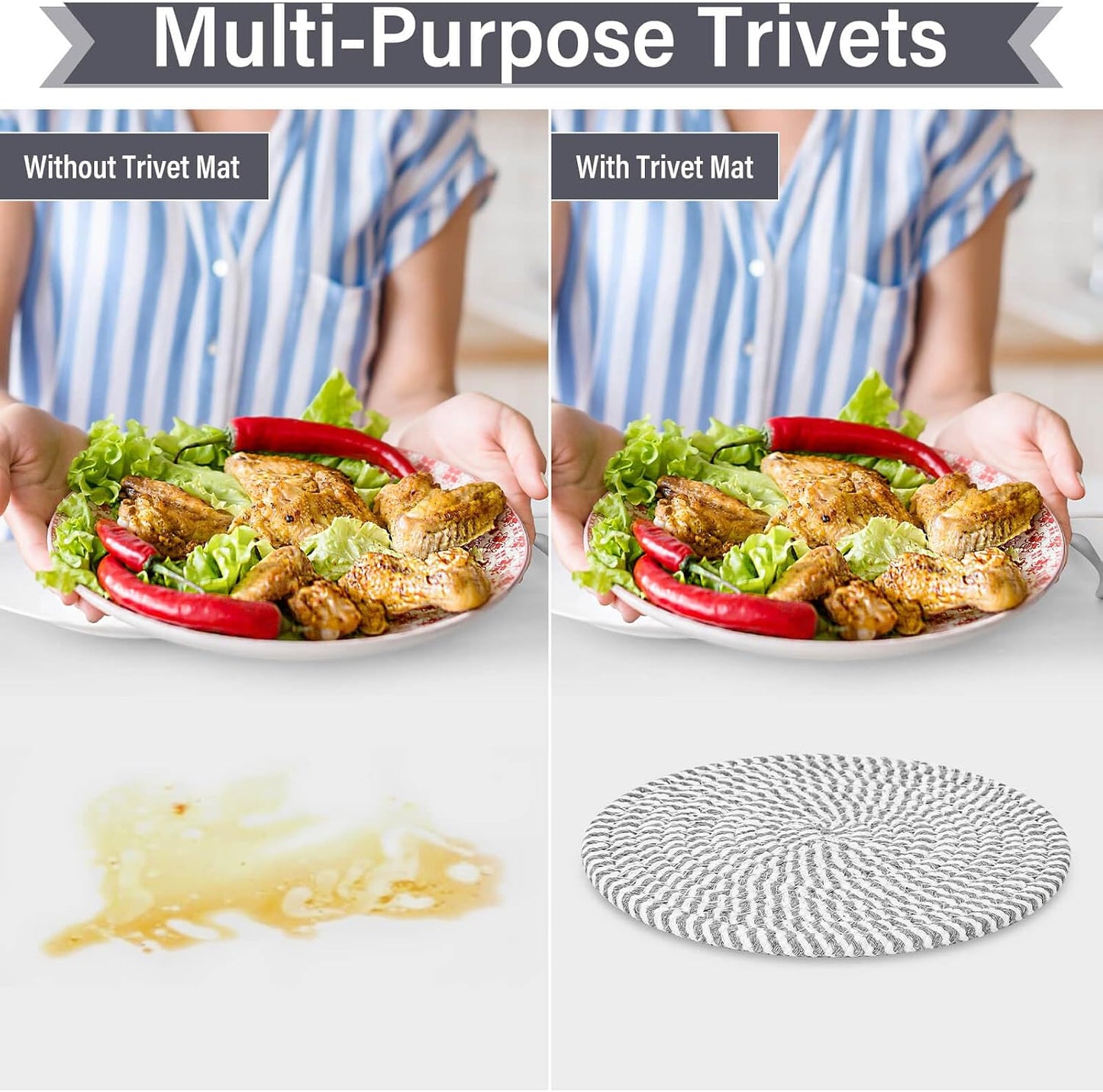 Billbotk 10" Trivets for Hot Dishes, Hot pots and Pans, Set of 6, Heat Resistant Pot Holders for Kitchen, Hot Pads for