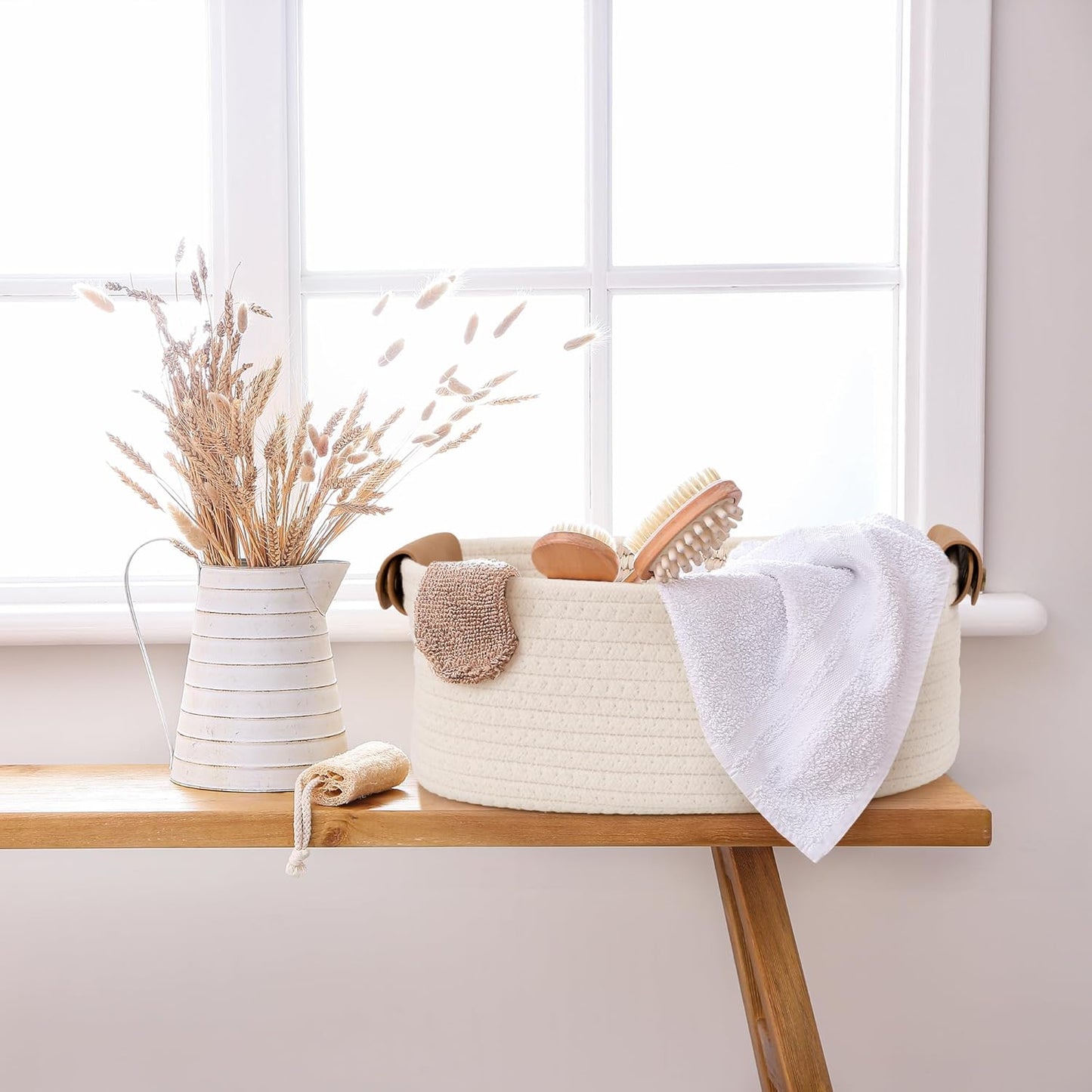 Storage Basket / Sturdy Cotton Rope Baskets / Beige / Set of 5