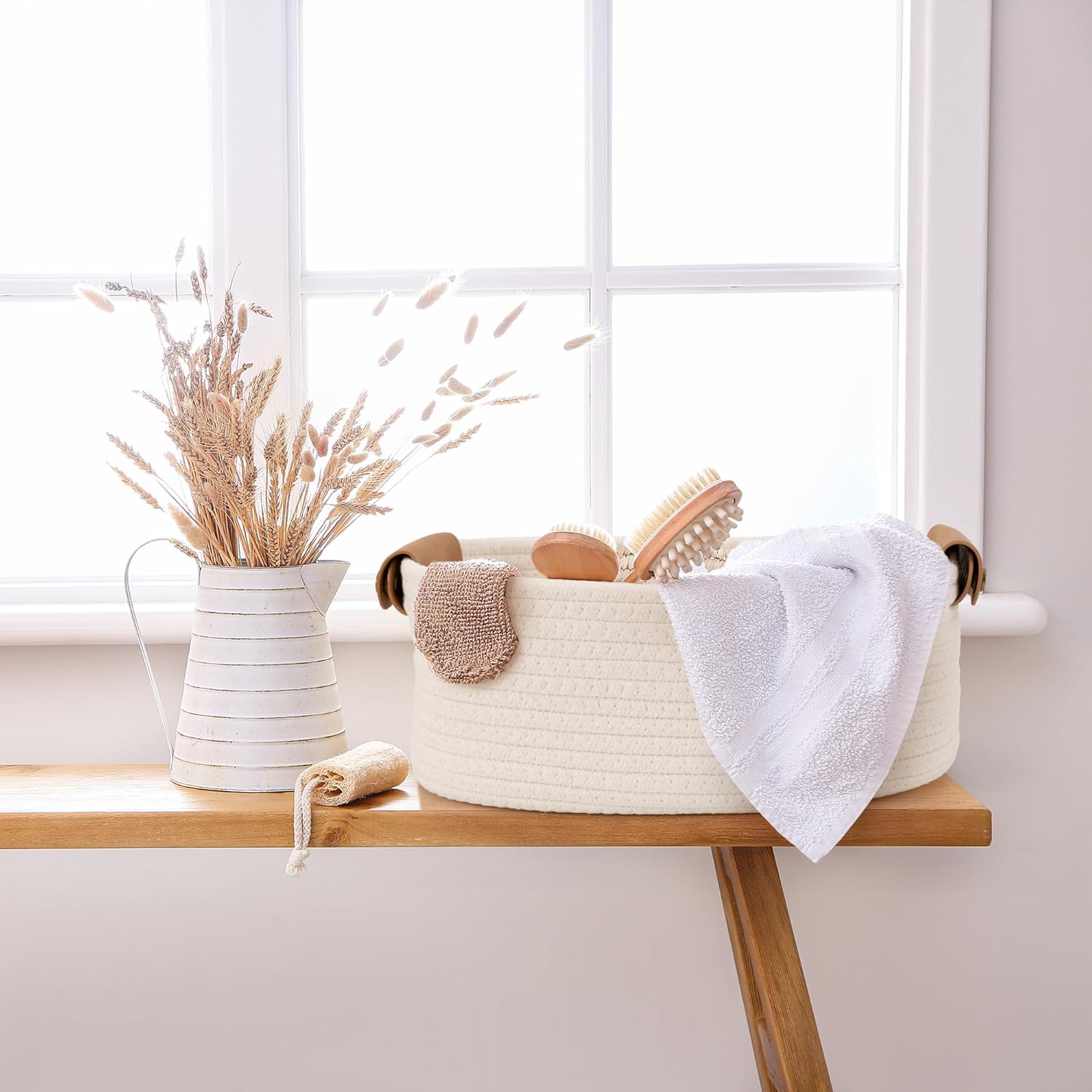 Storage Basket / Sturdy Cotton Rope Baskets / Beige / Set of 5