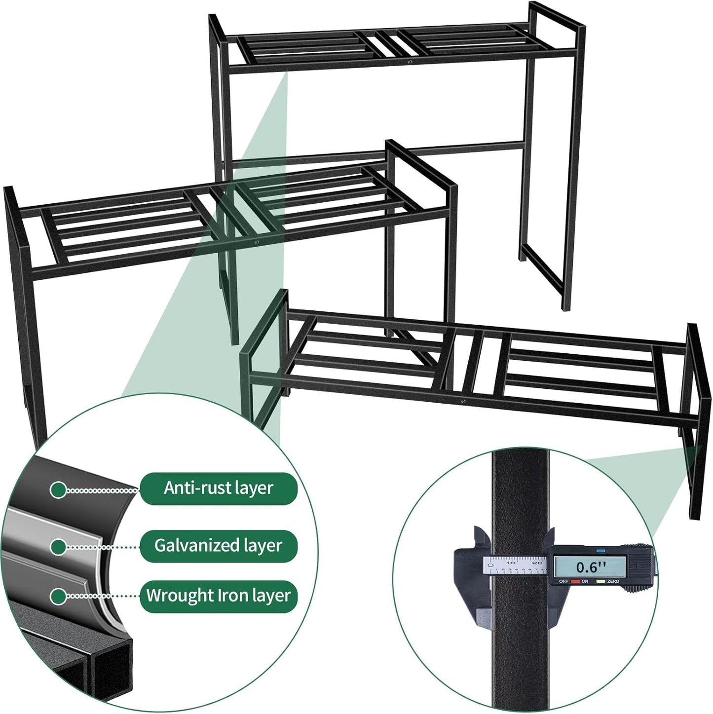 Plant Stand Indoor Outdoor, 3-Tier Stackable Wrought Iron Plant Stands | Metal Plant Shelf Decorative Outdoor Flower