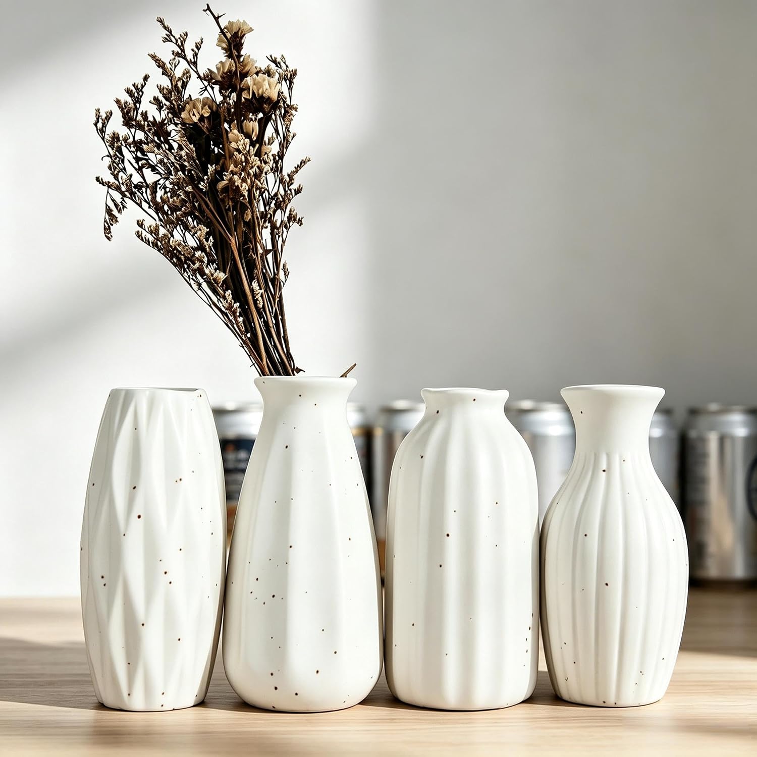 Small Ceramic Vases Table Flower Vase Modern Decorative Vases for Pampas Grass / White / Set of 4