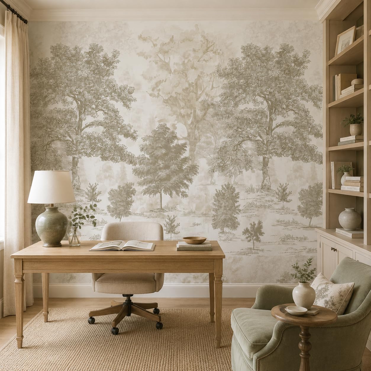 Vintage Forest Wall Murals Peel and Stick " Tree Wallpaper / 148 x 98 / Neutral / Beige