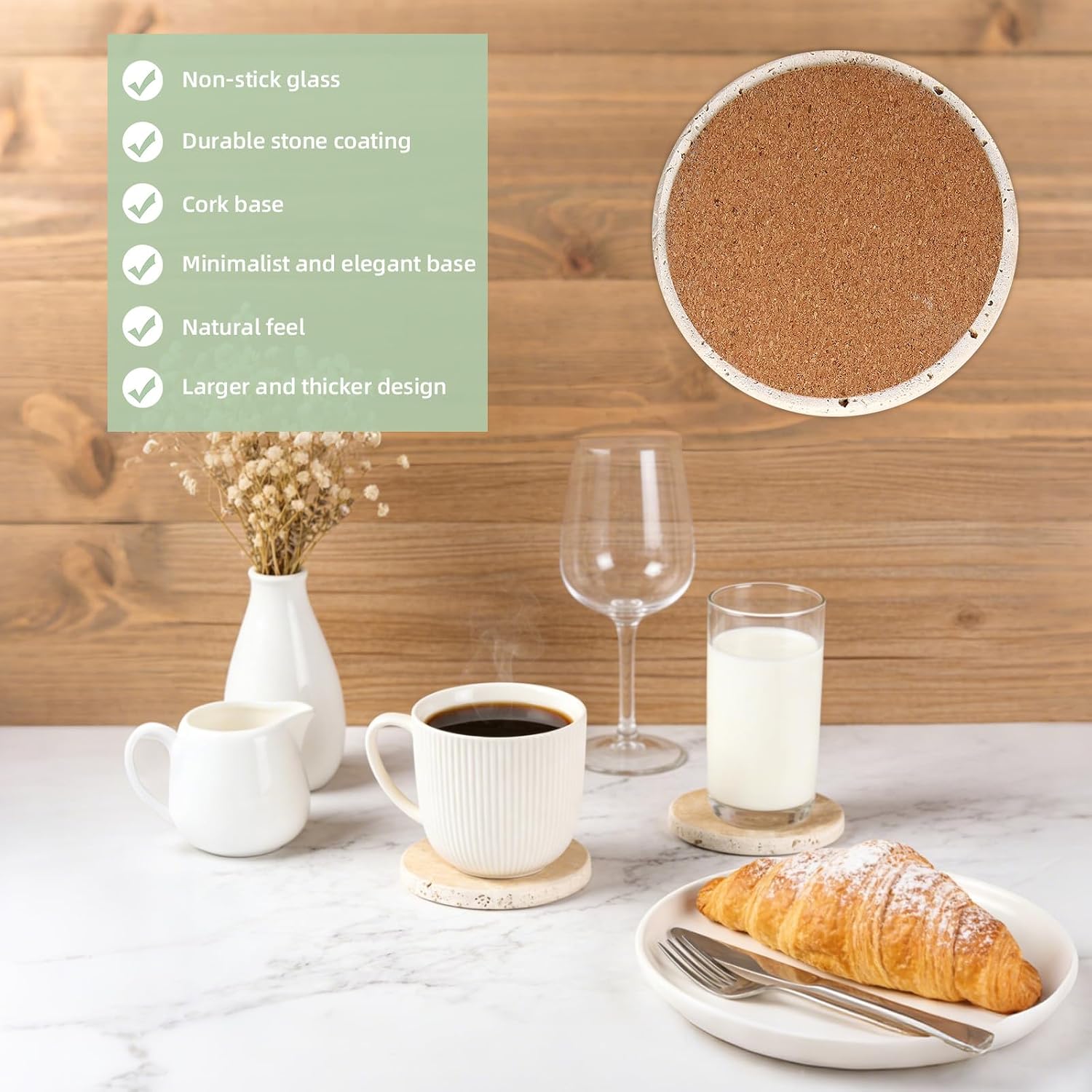 Yellow Travertine Marble Coasters -4" Round / 4 Round Coasters+ 1 Cup Holder / Natural / Set of 4