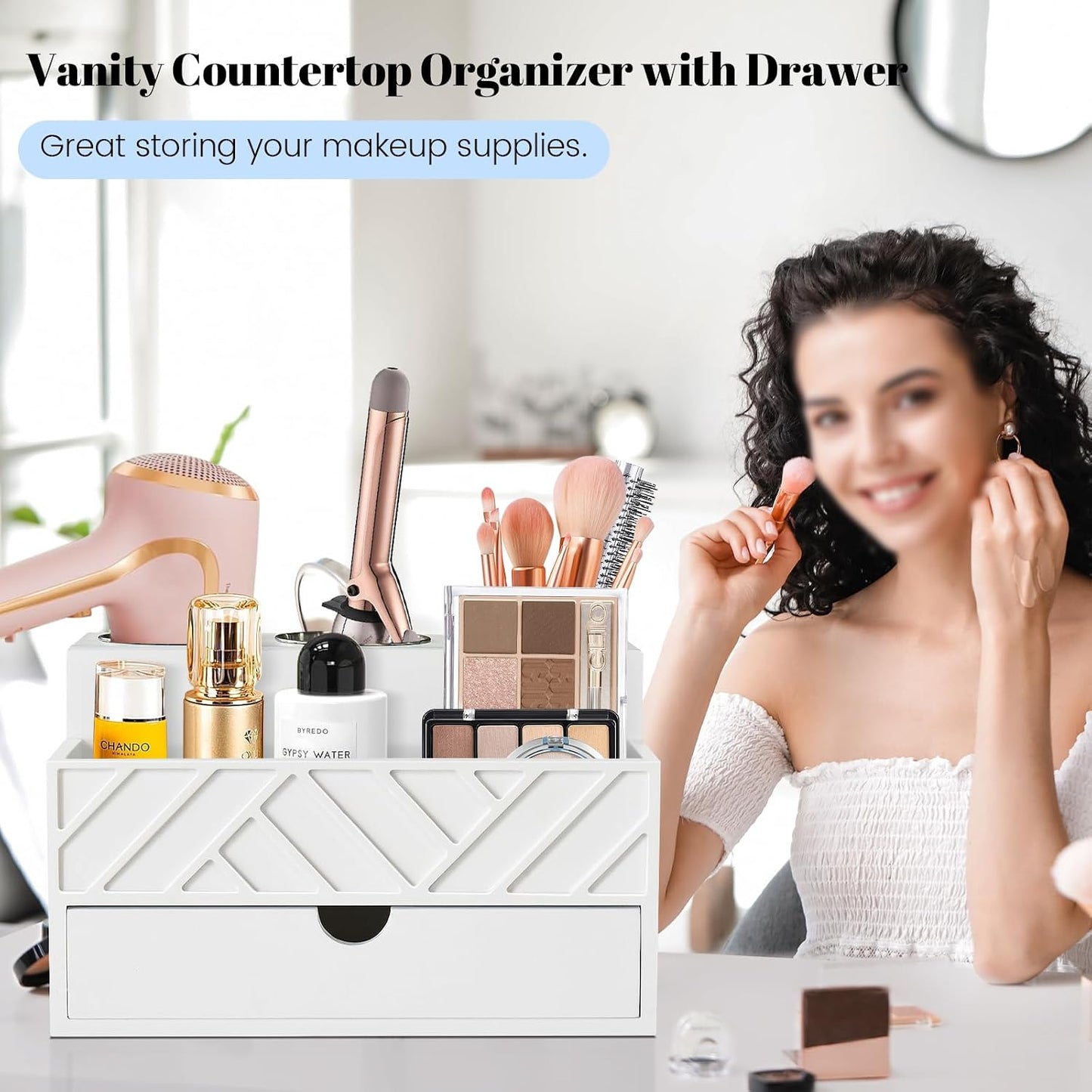 Hair Tool Organizer, Hair Dryer Holder with Drawer, Bathroom Countertop Organizer for Bathroom Accessories, Blow Dryer