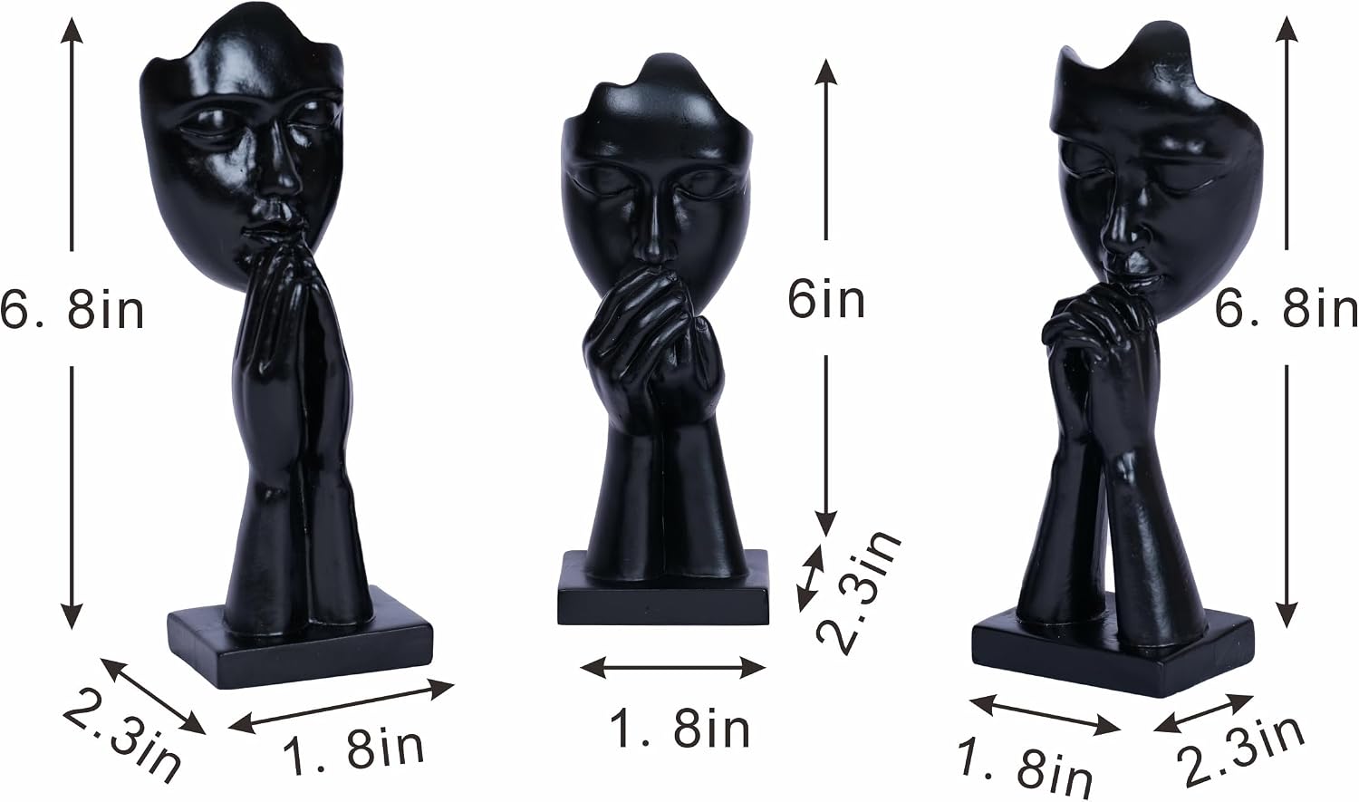 Prayer Statue Abstract Woman Black Face Sculpture Home Decorations Modern / Black Prayer / Set of 3