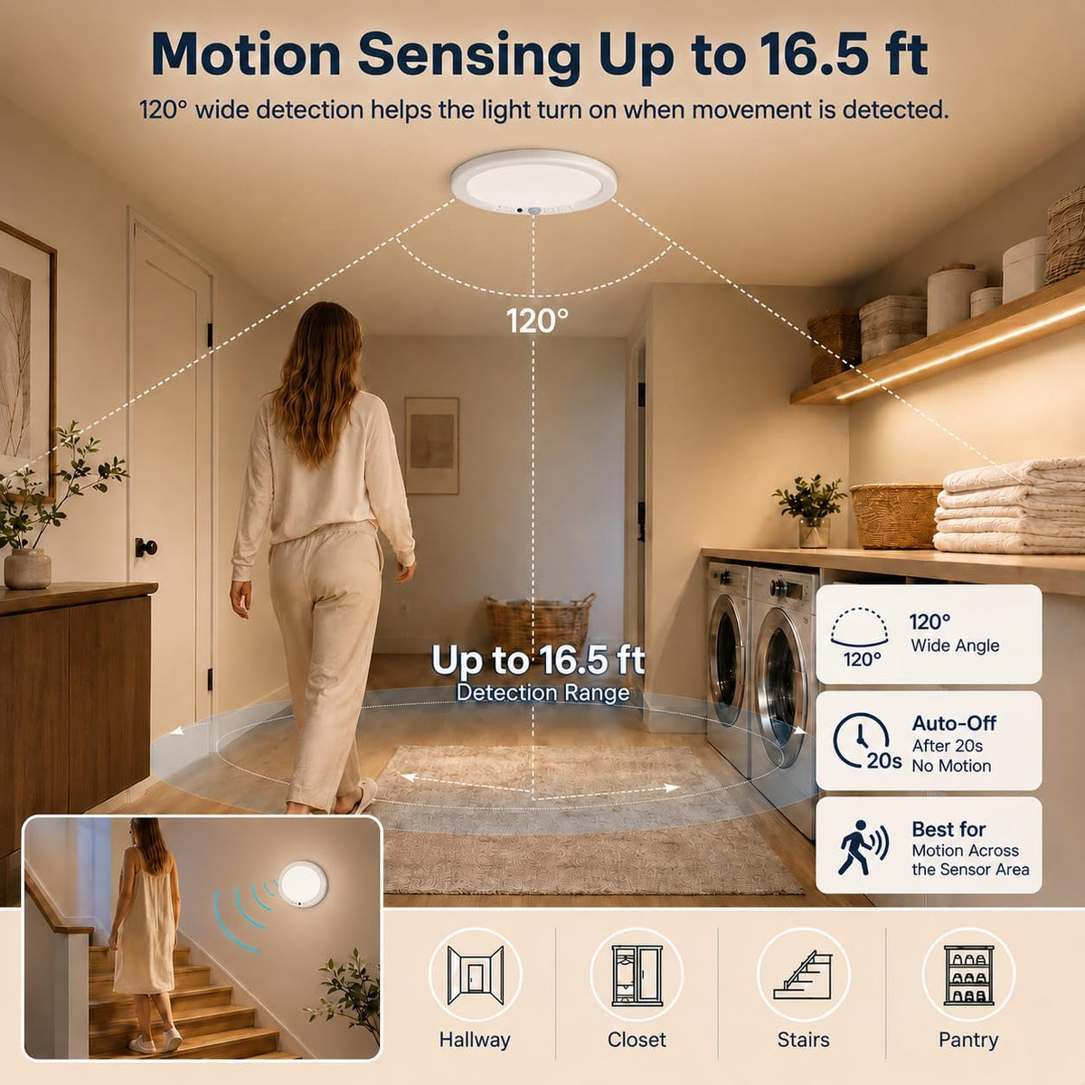 2 Pack Rechargeable Motion Sensor LED Ceiling Light with Remote, 3CCT Dimmable Magnetic Wireless LED Closet Light