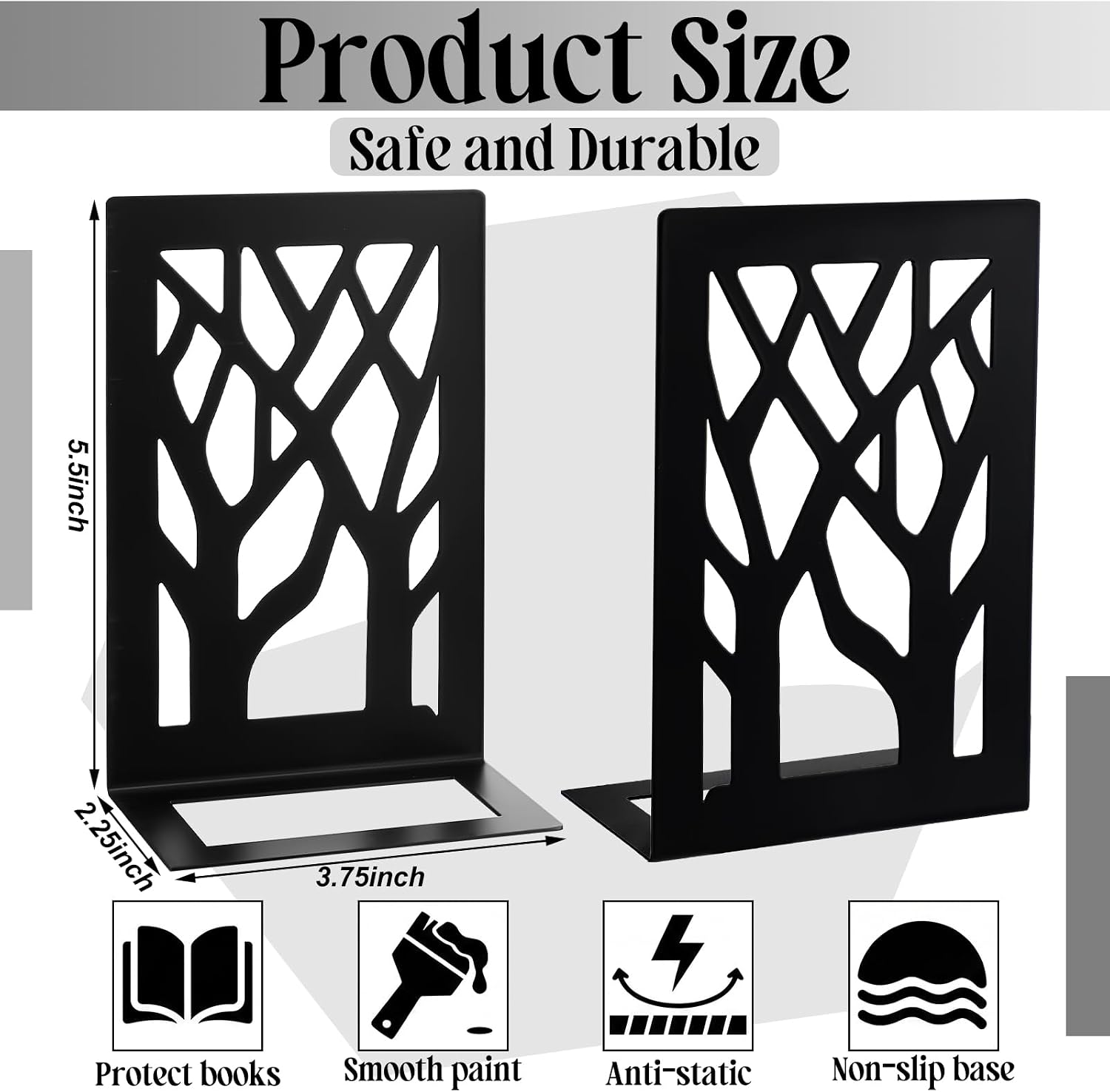 Metal Bookends / Black Trees / Set of 6