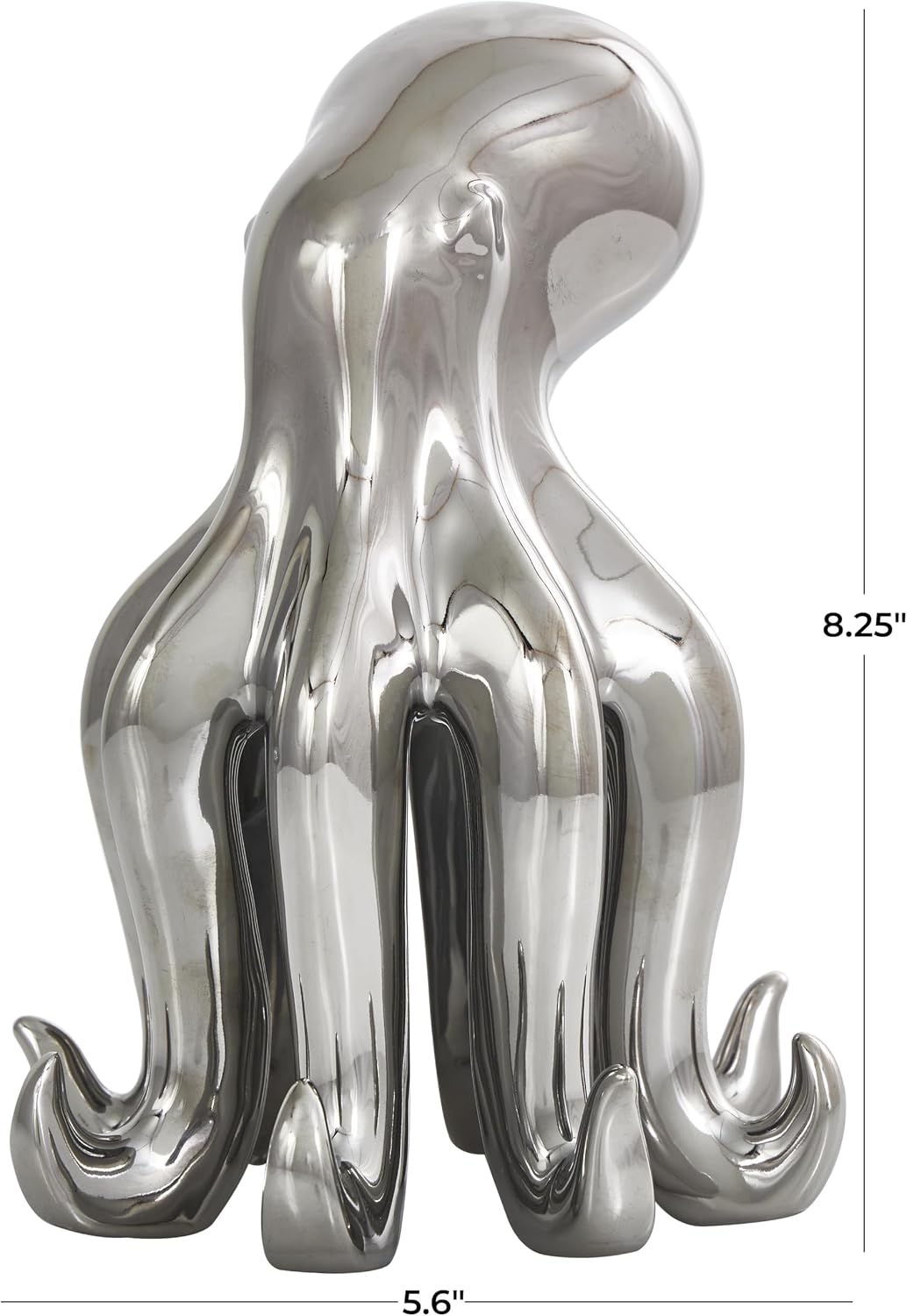 Ceramic Octopus Decorative Sculpture Standing Home Decor Statue / Silver / 6 x 6 x 8