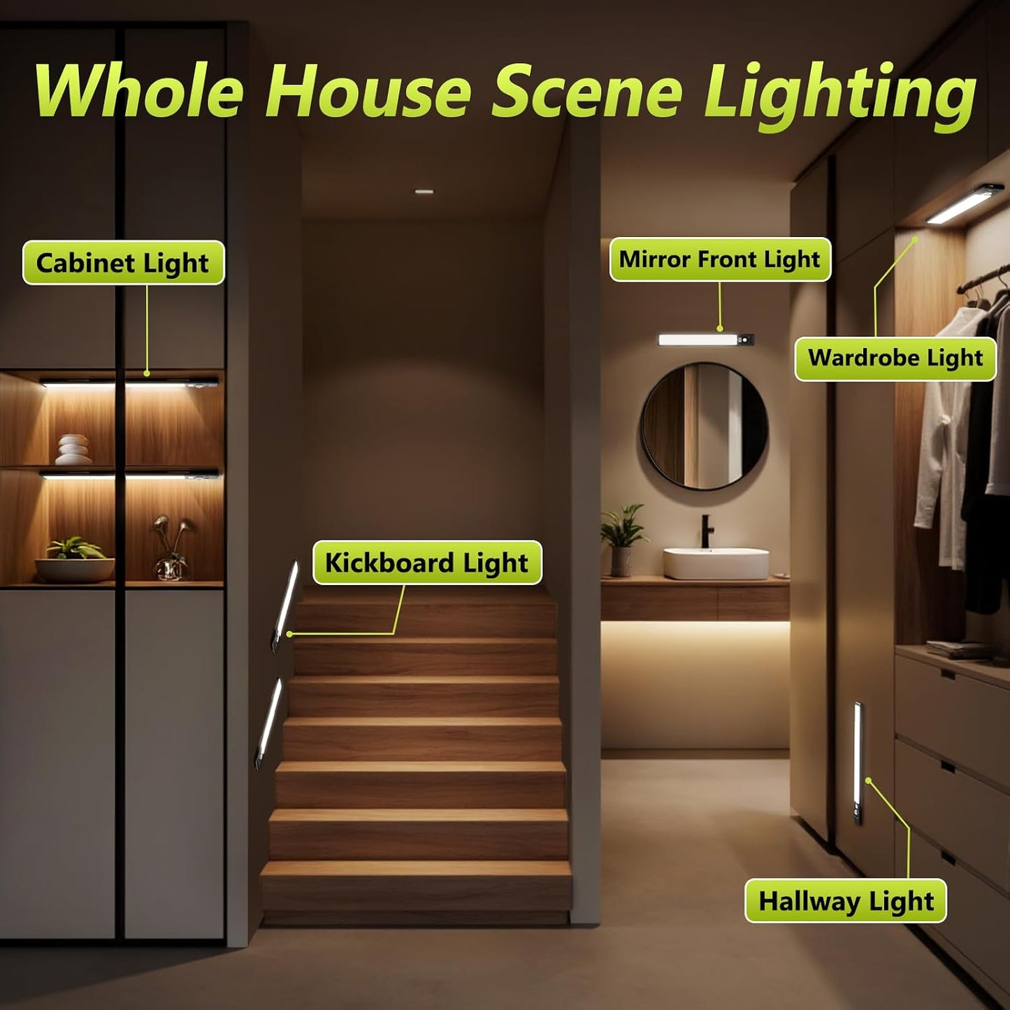 Mpotmiy 6-Pack 12" Wireless Under Cabinet Lights with Digital Display | Rechargeable motion sensor lights with 2200mAh