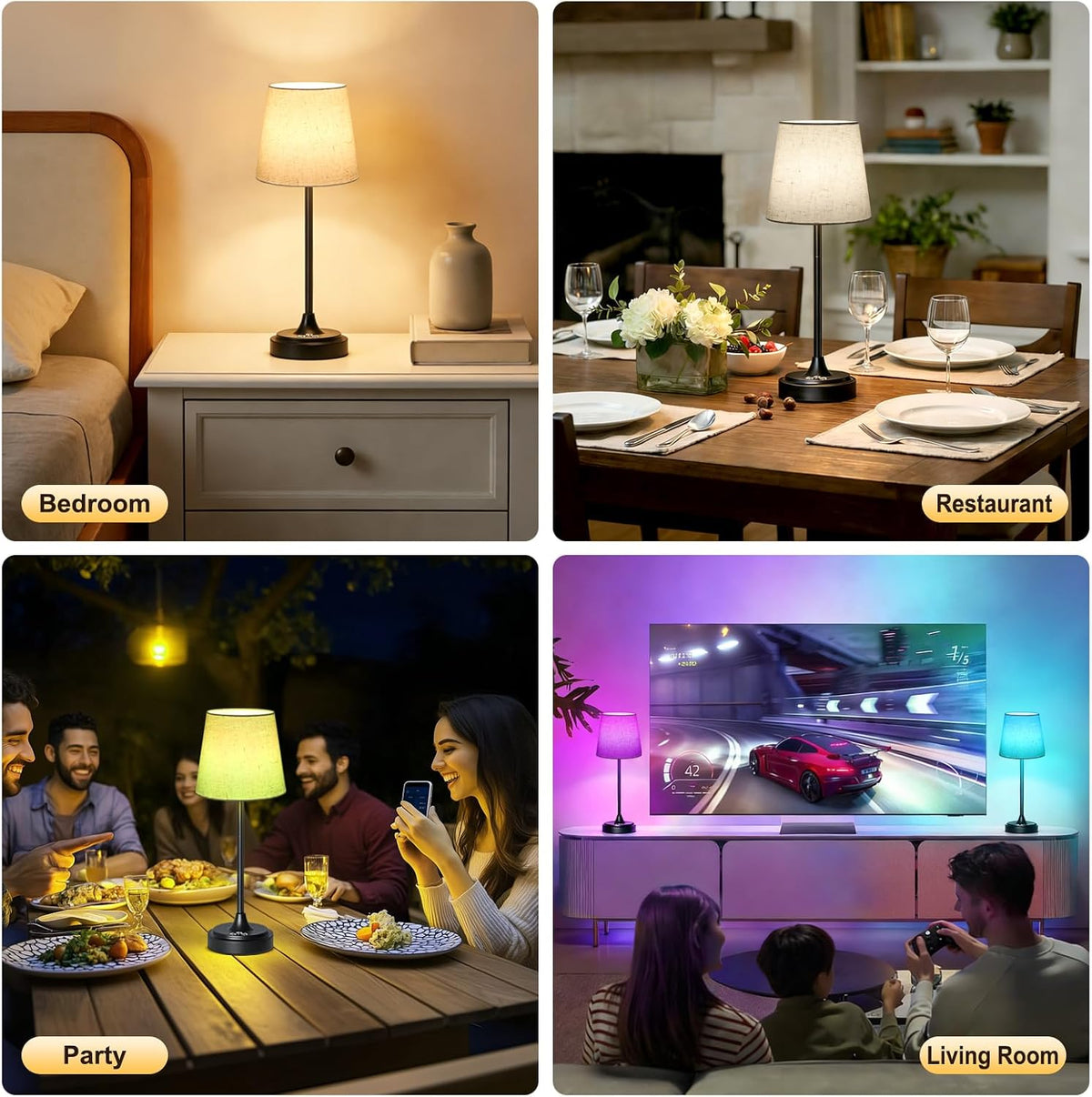Wowag Cordless Table Lamp Rechargeable,5000mAh Battery Operated Desk Lamp,3 Colors & 7 RGB Stepless Dimmable,Touch