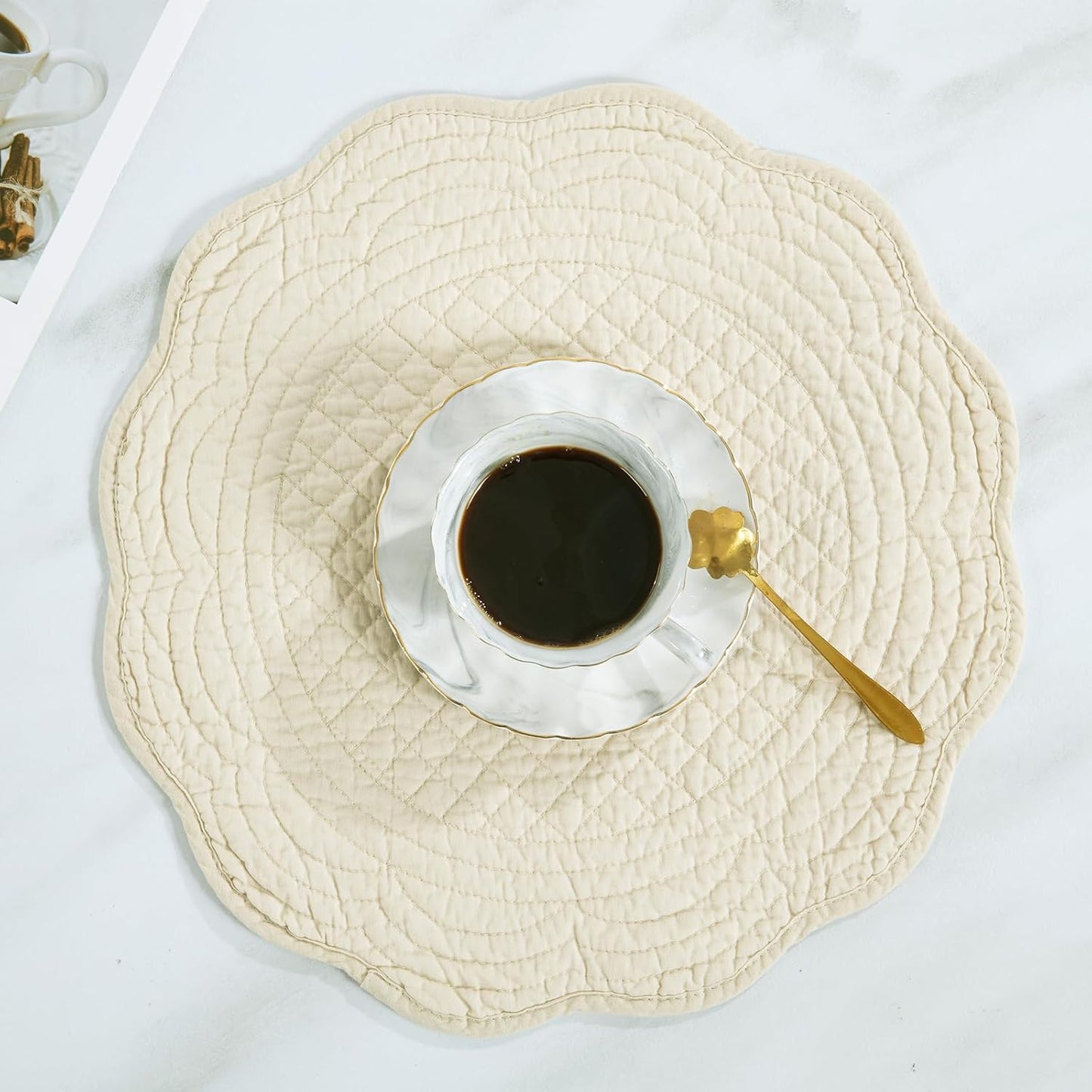 HOMBYS Quilted Placemats Set of 6 Washable Round Placemats for Kitchen Table-100% Cotton Fabric 14 Inch Round Table