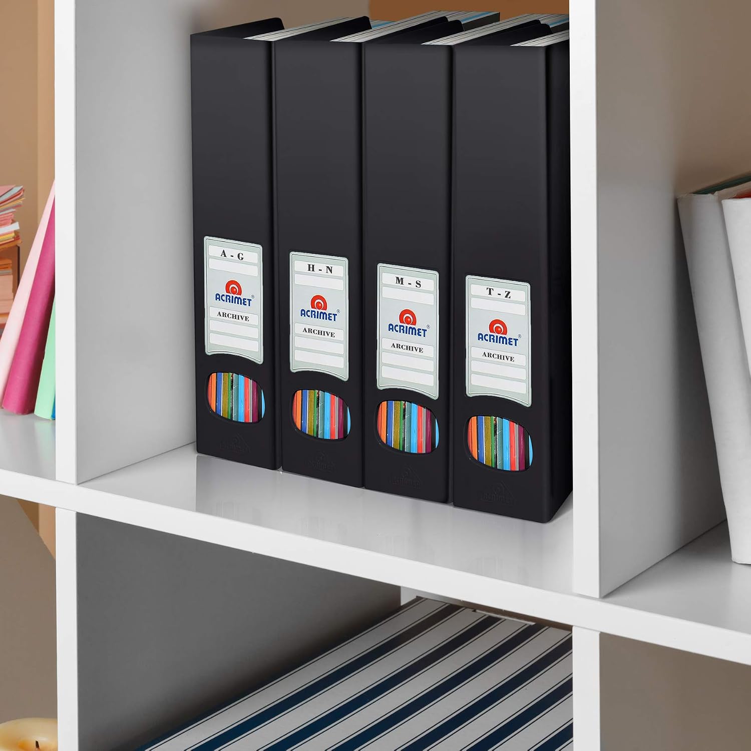 Acrimet Magazine File Holder, Vertical Desk Organizer, Black, 2 Pack | Durable Plastic, Office & Home Use, Rack Design