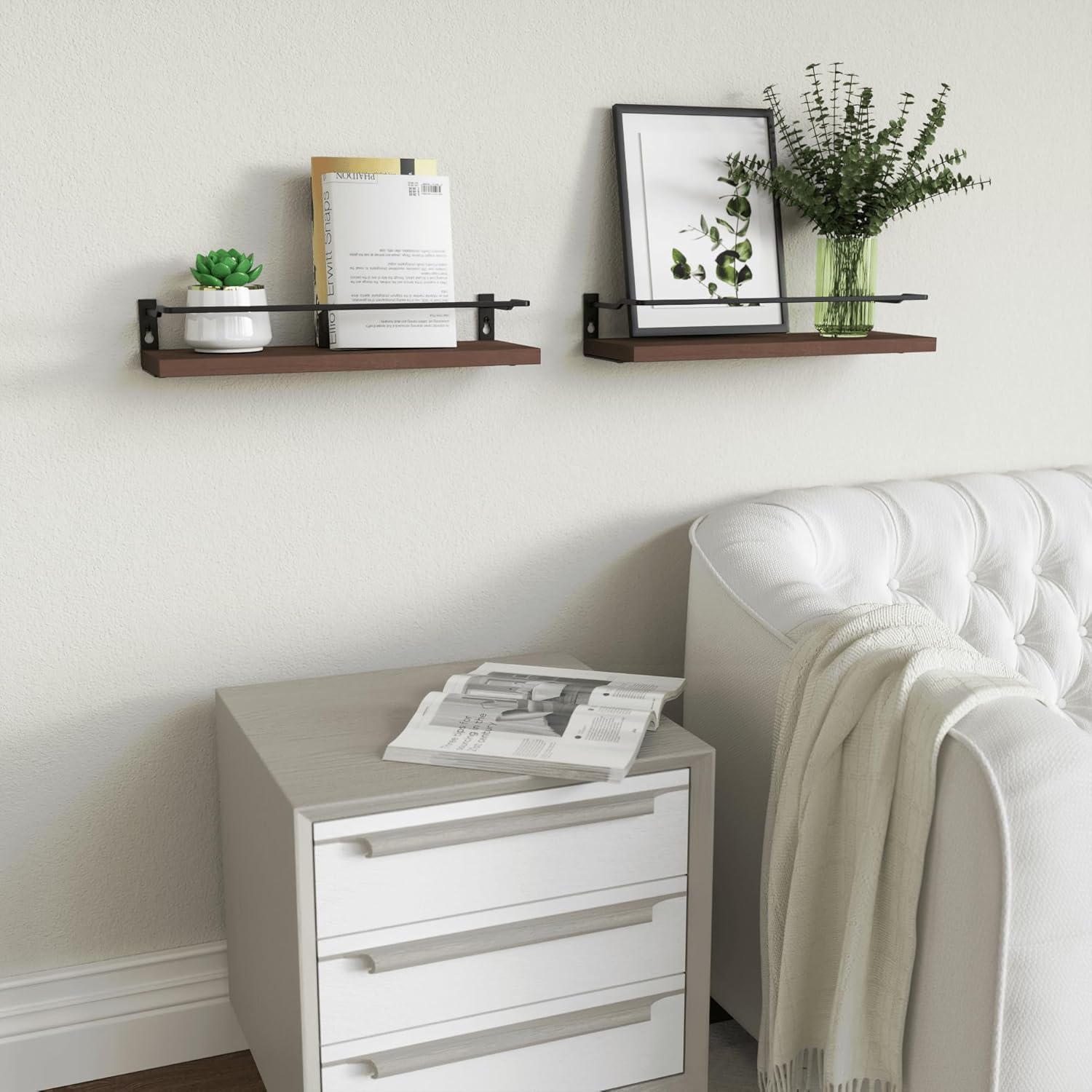 RICHER HOUSE Floating Shelves Bathroom, Small Wall Shelf Over Toilet 2 Set | Wall Mounted Shelves Decor for Bathroom