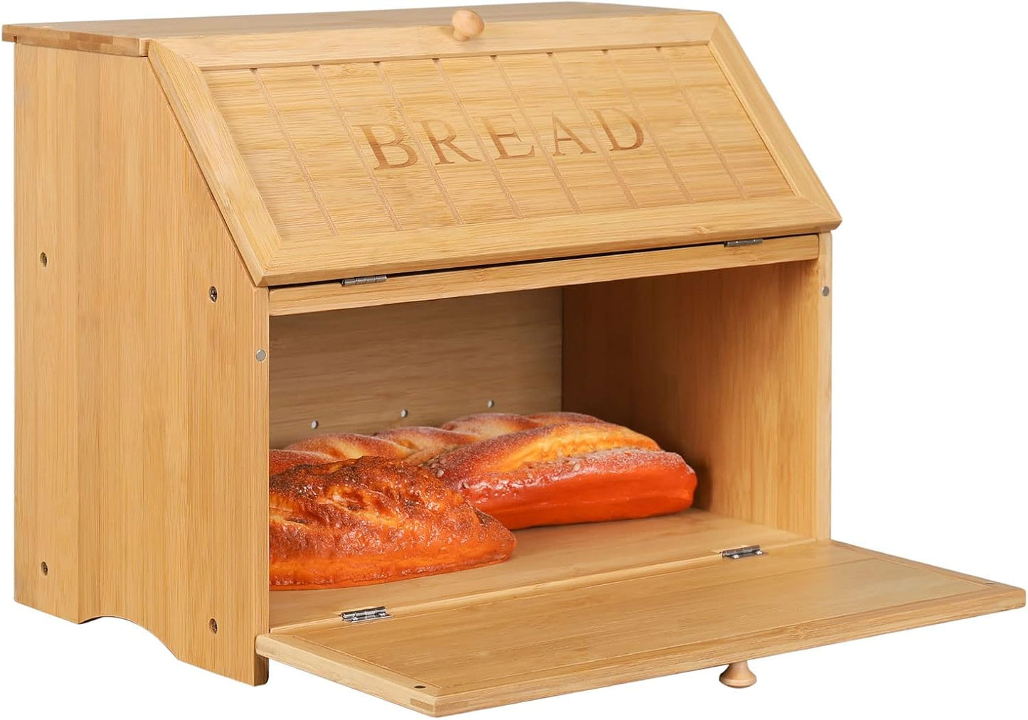 HOMEKOKO Vintage Double Layer Large Bread Box, Retro Design, Natural Bamboo | Keeps Bread Fresh 3-4 Days, 2-Tier