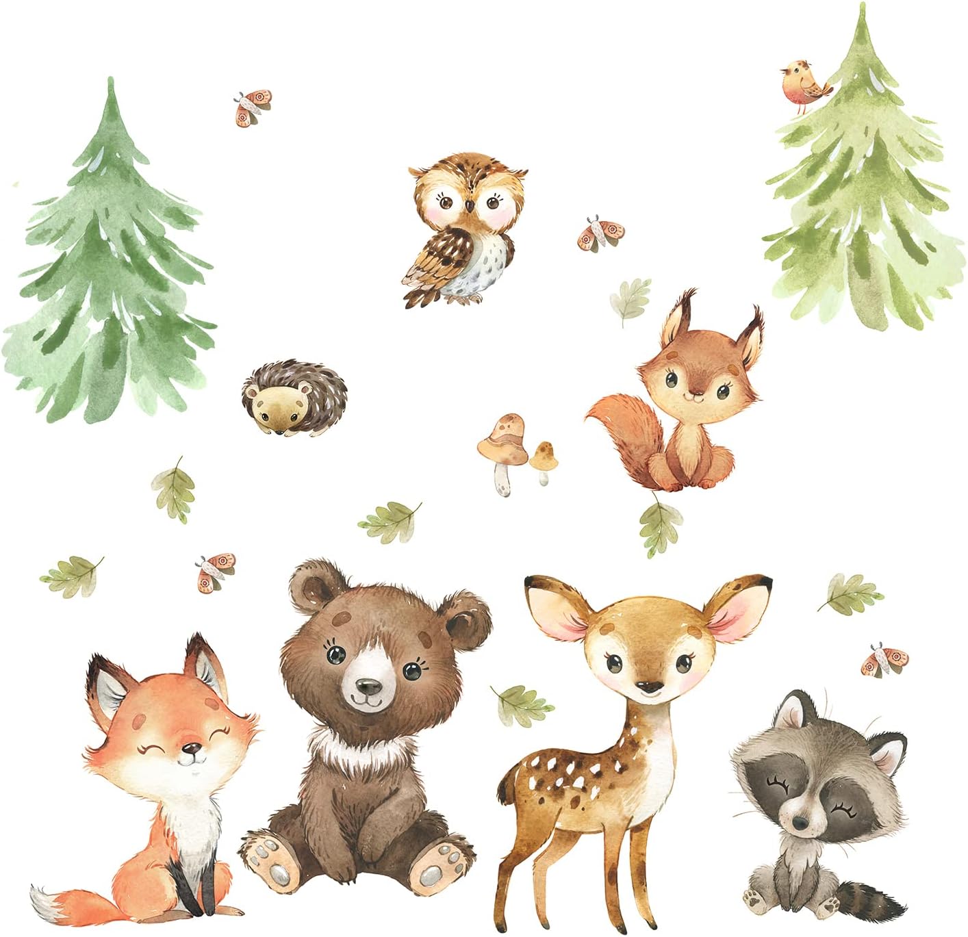 Woodland Wall Decals Stickers Peel and Stick for Baby Boys Girls Nursery Bedroom Netral Decor