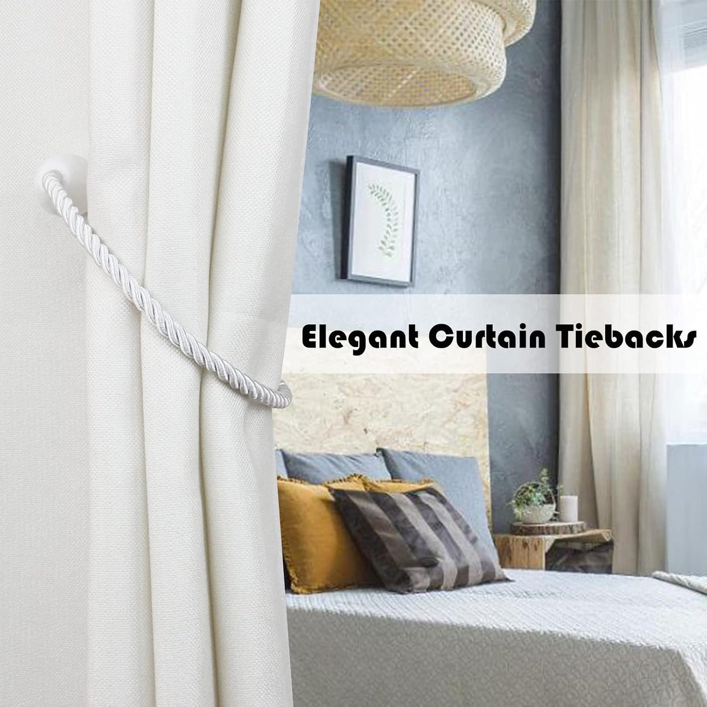Strong Magnetic Curtain Tiebacks Decorative Rope Tie Backs Holdbacks Porlau | 6 Pack White Outdoor Curtain Rope